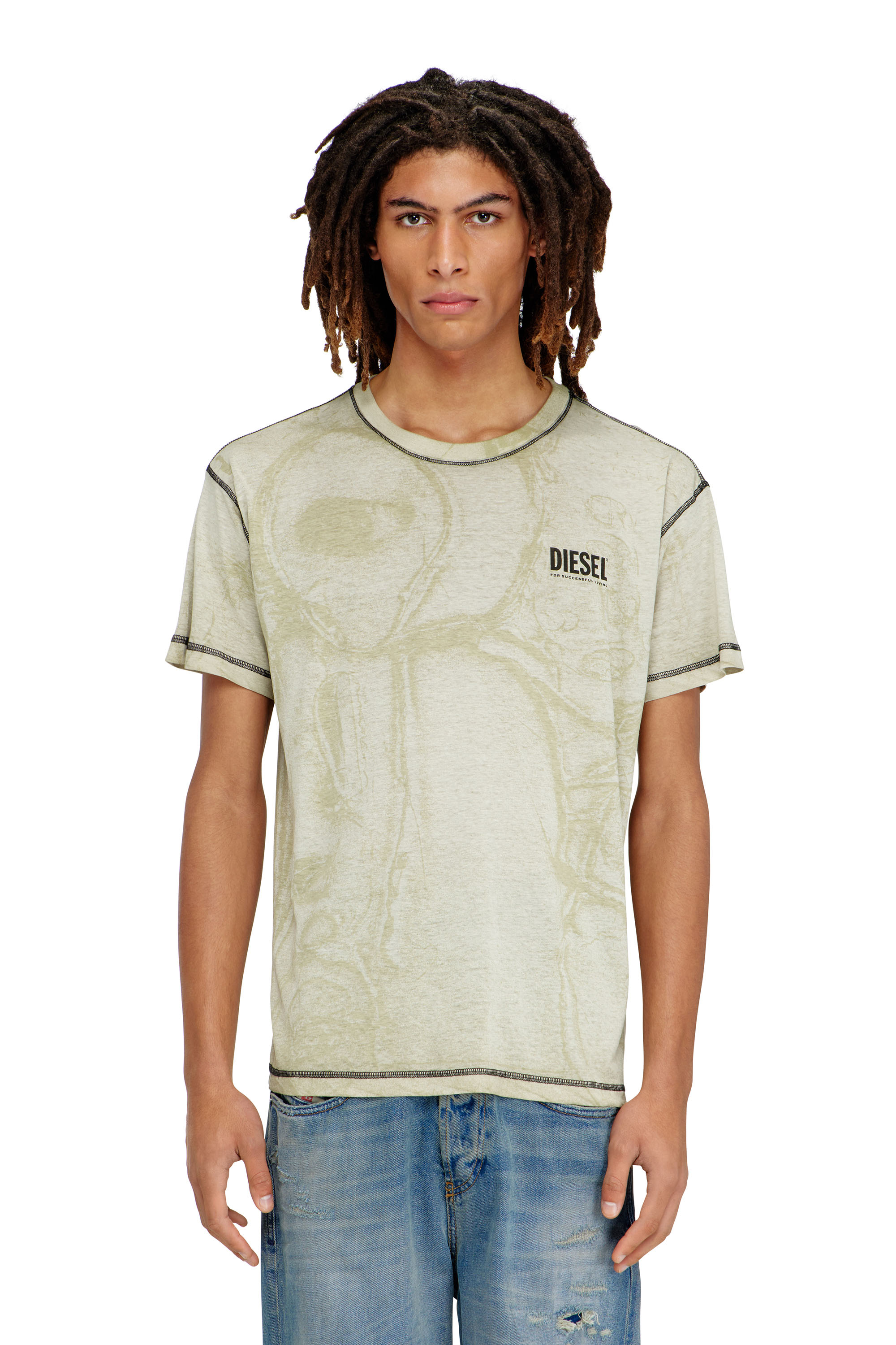 Diesel - T-NORM-V15, Camiseta de c&aacute;&ntilde;amo y algod&oacute;n con estampado integral Hombre in Gris - 1