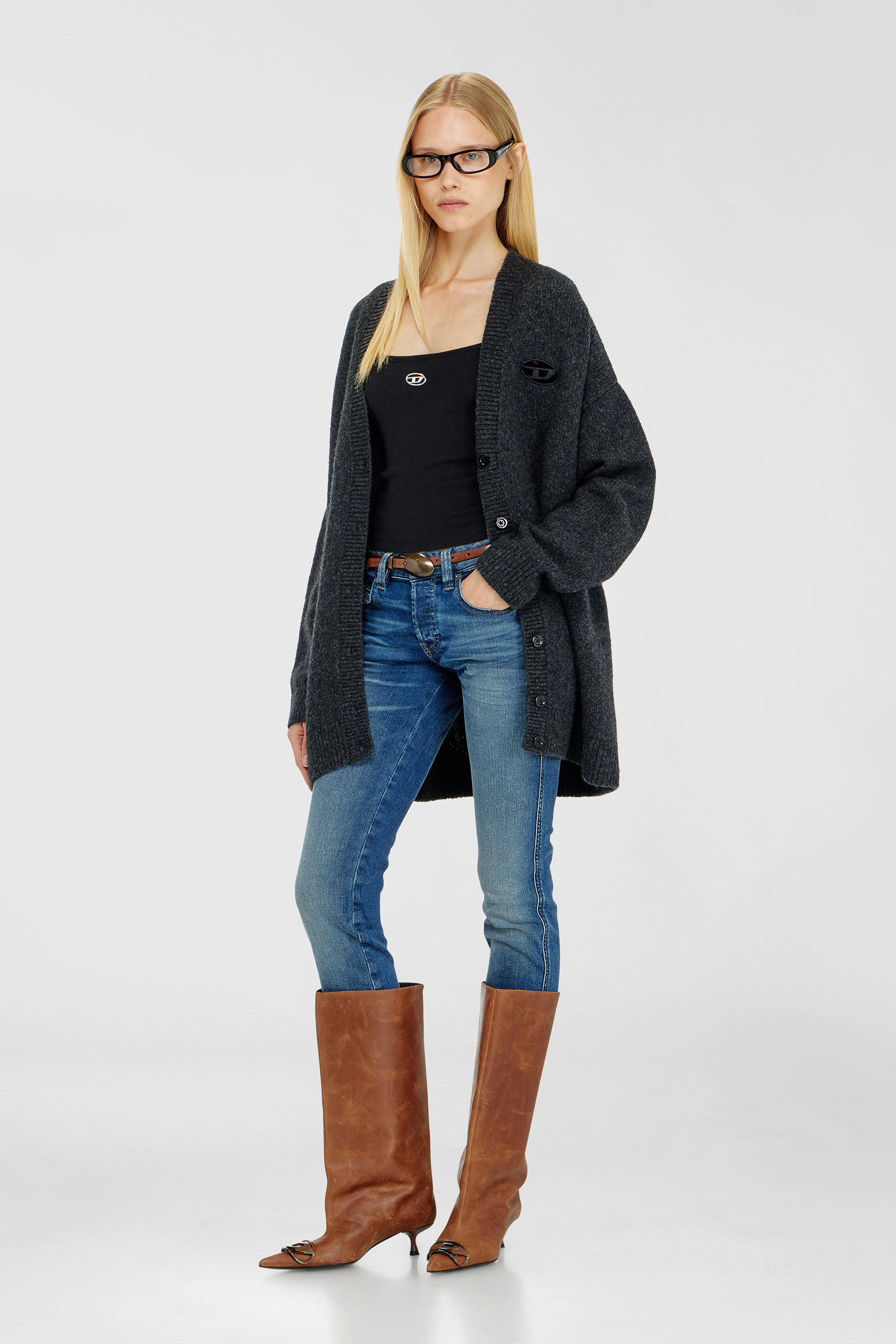 Diesel - T-HUPY-OD, Top de canal&eacute; con Oval D met&aacute;lico Mujer in Negro - 2