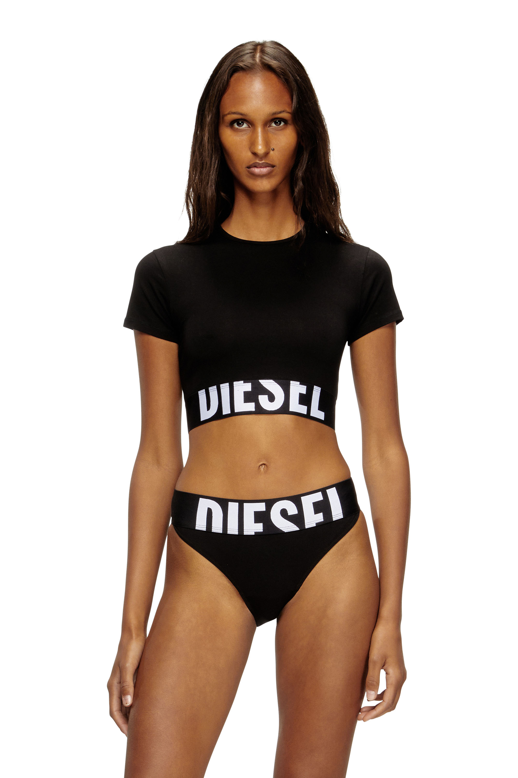 Diesel - UFTEE-SPORT-CROPPED-T-SHIRT, Top deportivo recortado con banda con el logotipo Mujer in Negro - 1
