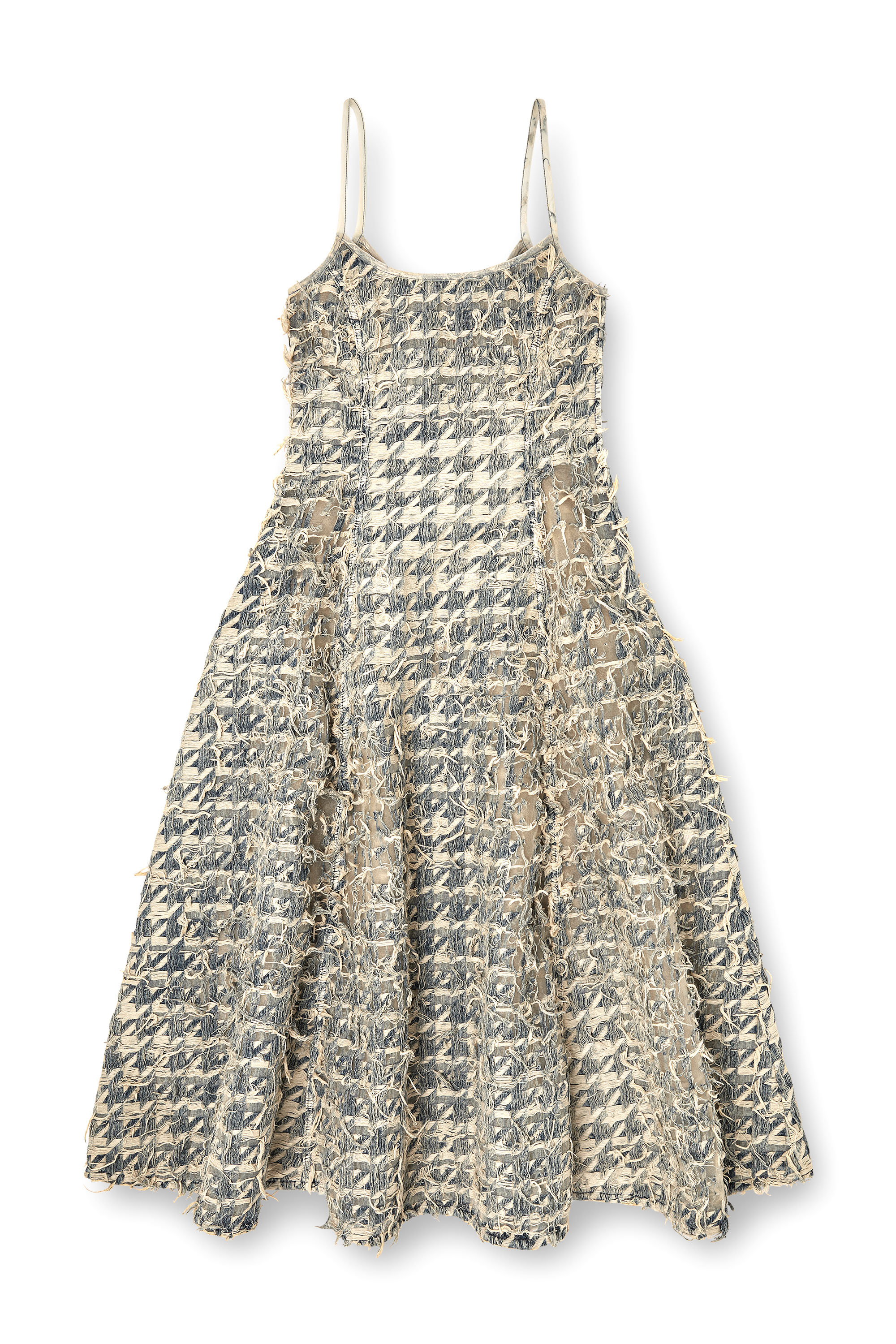 Diesel - DE-SWEENEY-LONG-FSH, Falda larga en tejido denim dévoré con tejido de pata de gallo Mujer in Azul marino - 3