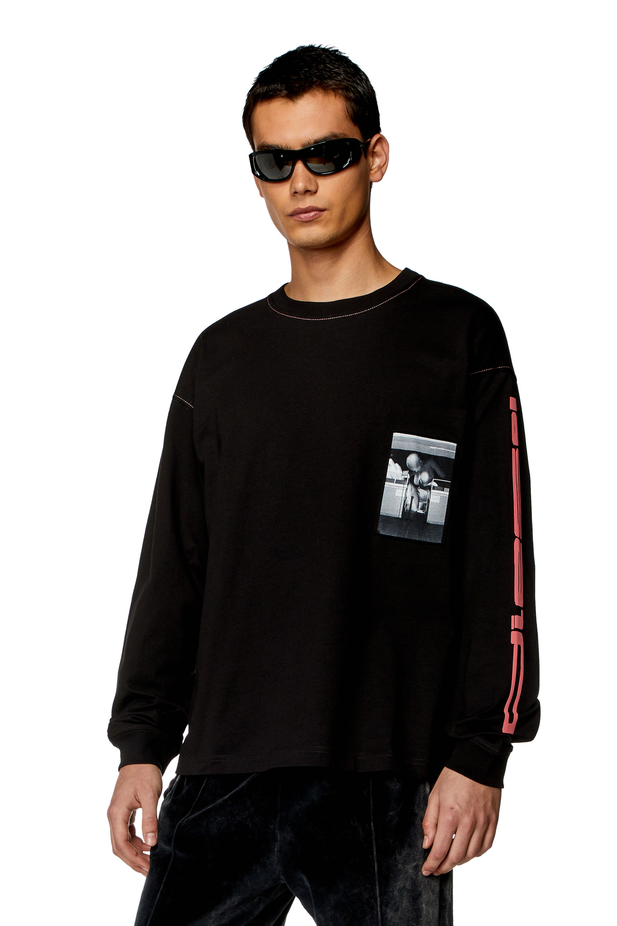 Diesel - T-BOXT-LS-N, Hombre Camiseta con parches cortados en crudo in Negro - Image 1