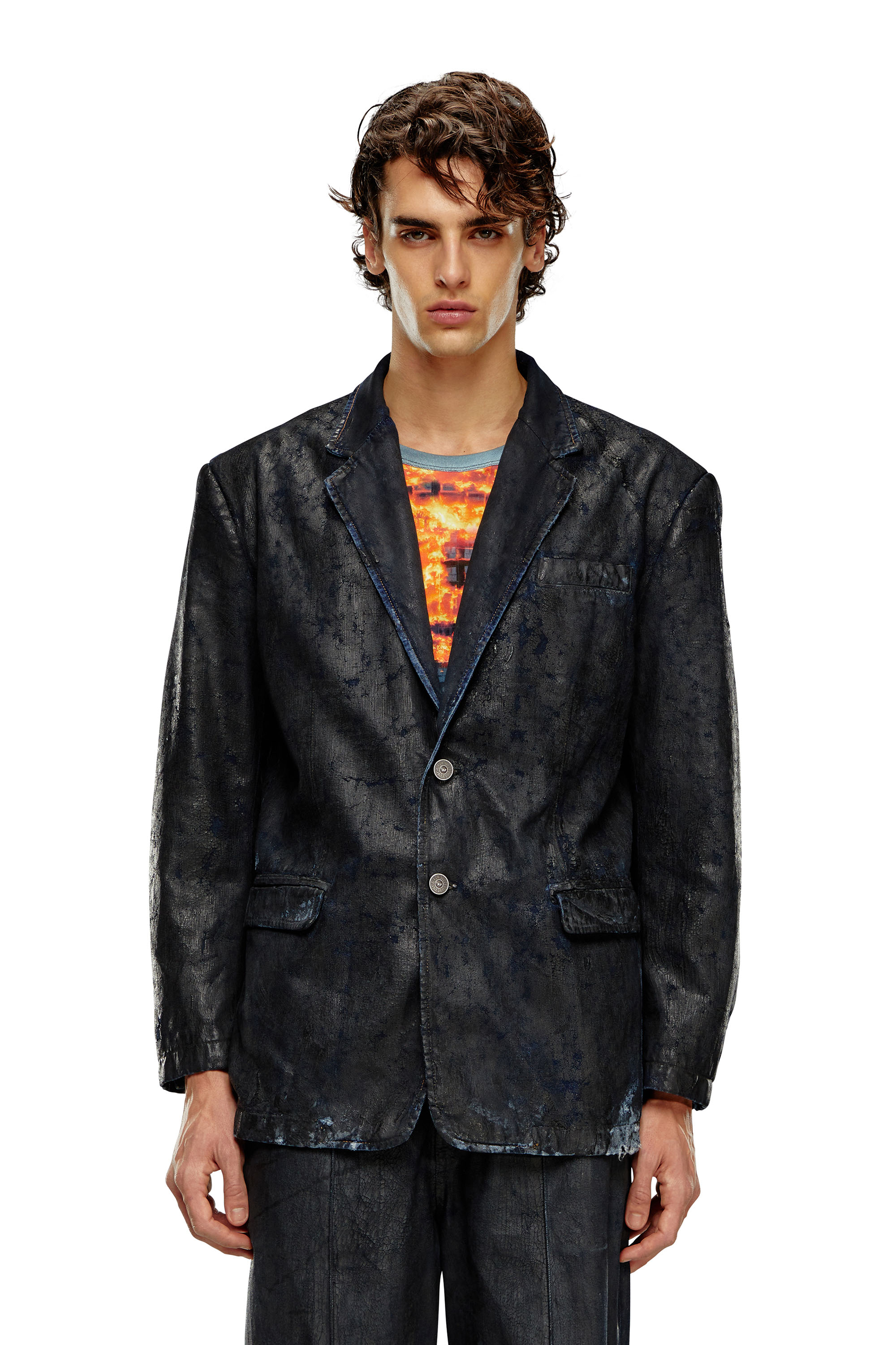 Diesel - D-BLA-FSE, Blazer de denim con recubrimiento craquelado Hombre in Negro - 6