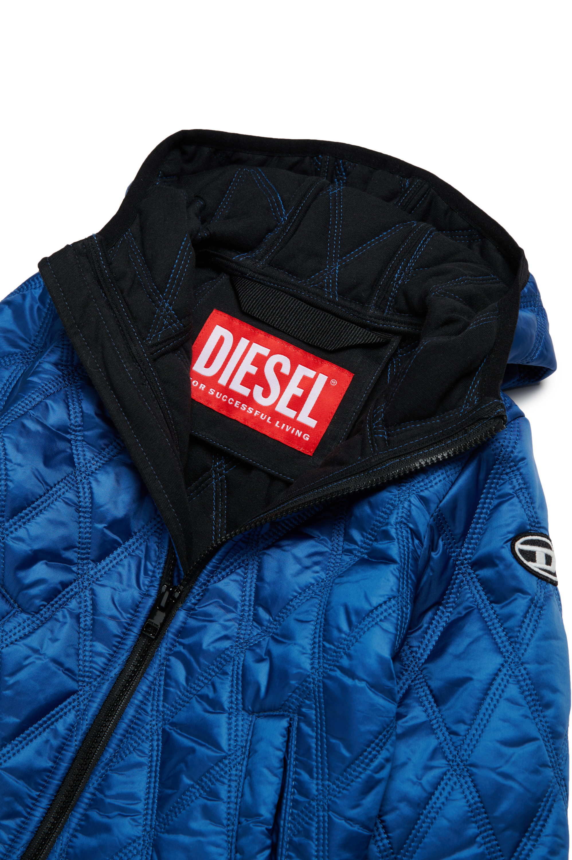 Diesel - JFOKKERB, Unisex Chaqueta acolchada con capucha con parche Oval D in Azul marino - Image 3