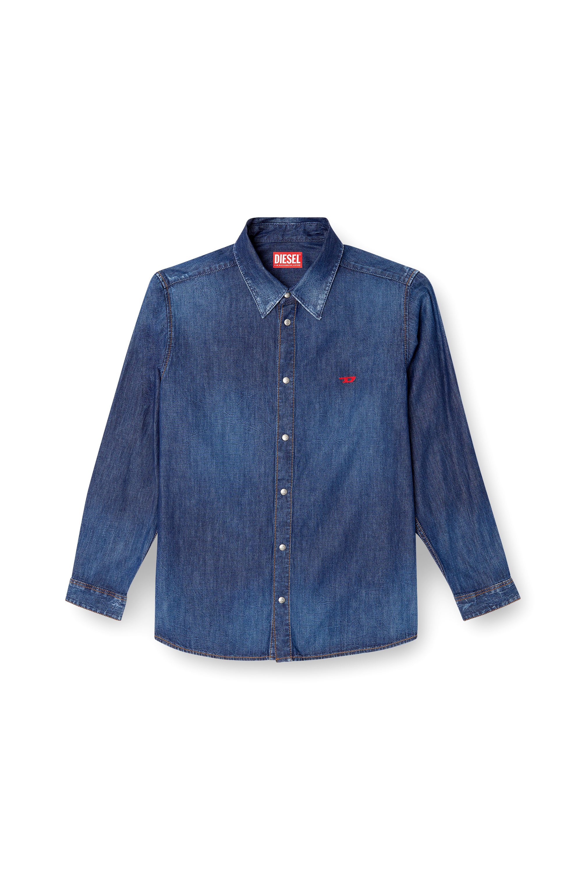 Diesel - D-SIMPLY, Camisa de denim con logo bordado Hombre in Azul marino - 3