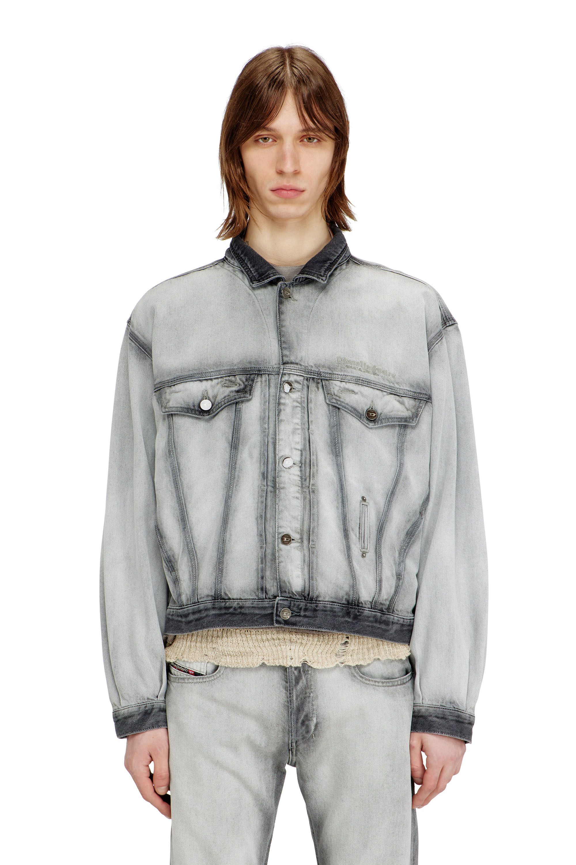 Diesel - D-DENVER-FSI, Chaqueta trucker en denim esqueleto suave Unisex in Gris - 1