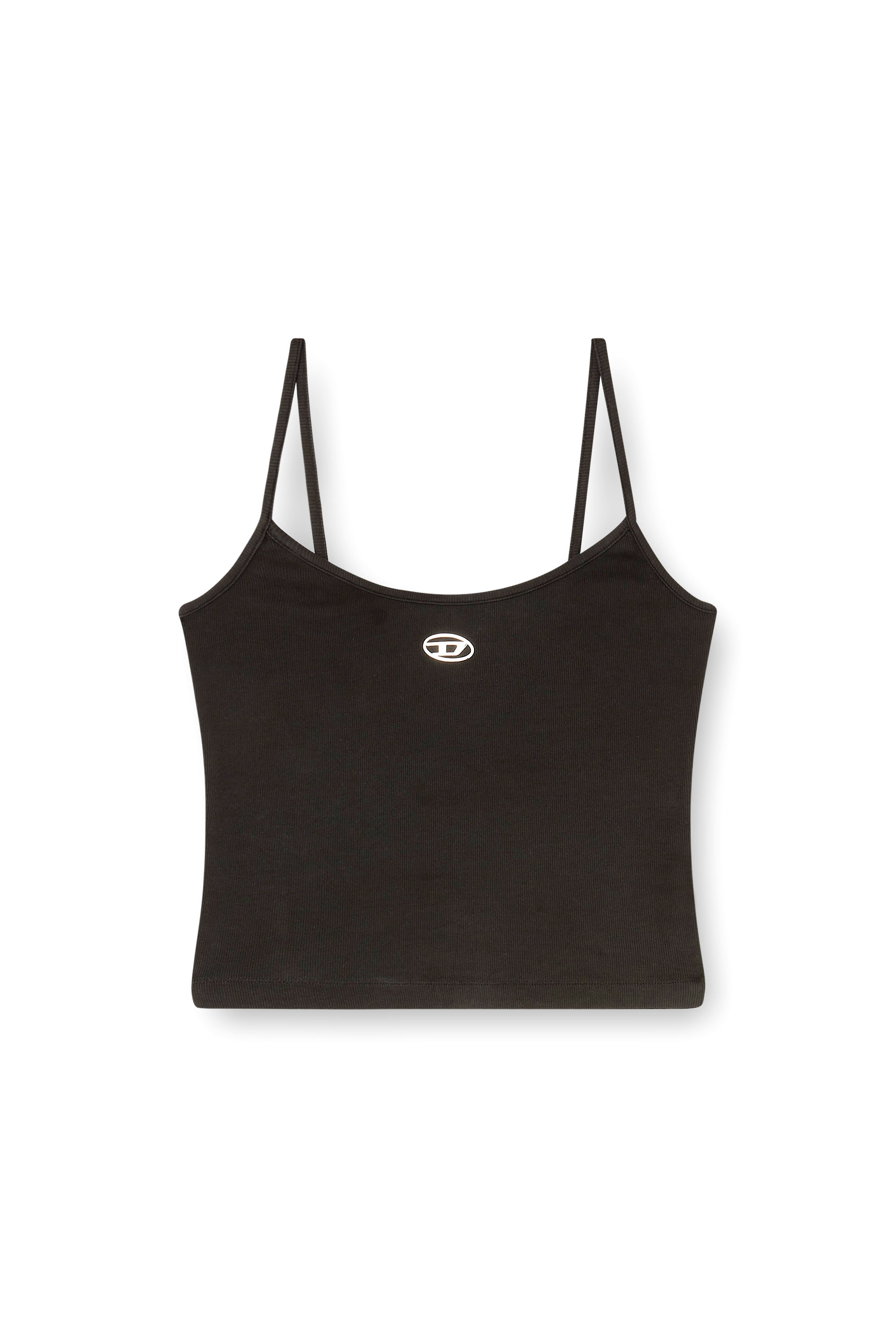 Diesel - T-HUPY-OD, Top de canalé con Oval D metálico Mujer in Negro - 3