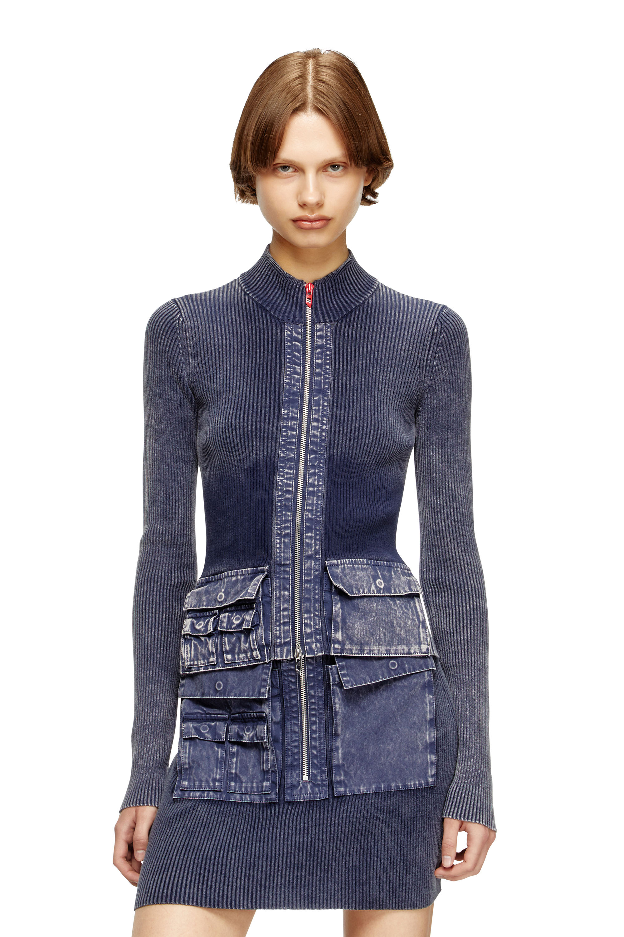 Diesel - M-MELISSA, Cárdigan con cremallera y bolsillos cargo de denim Mujer in Azul marino - 1
