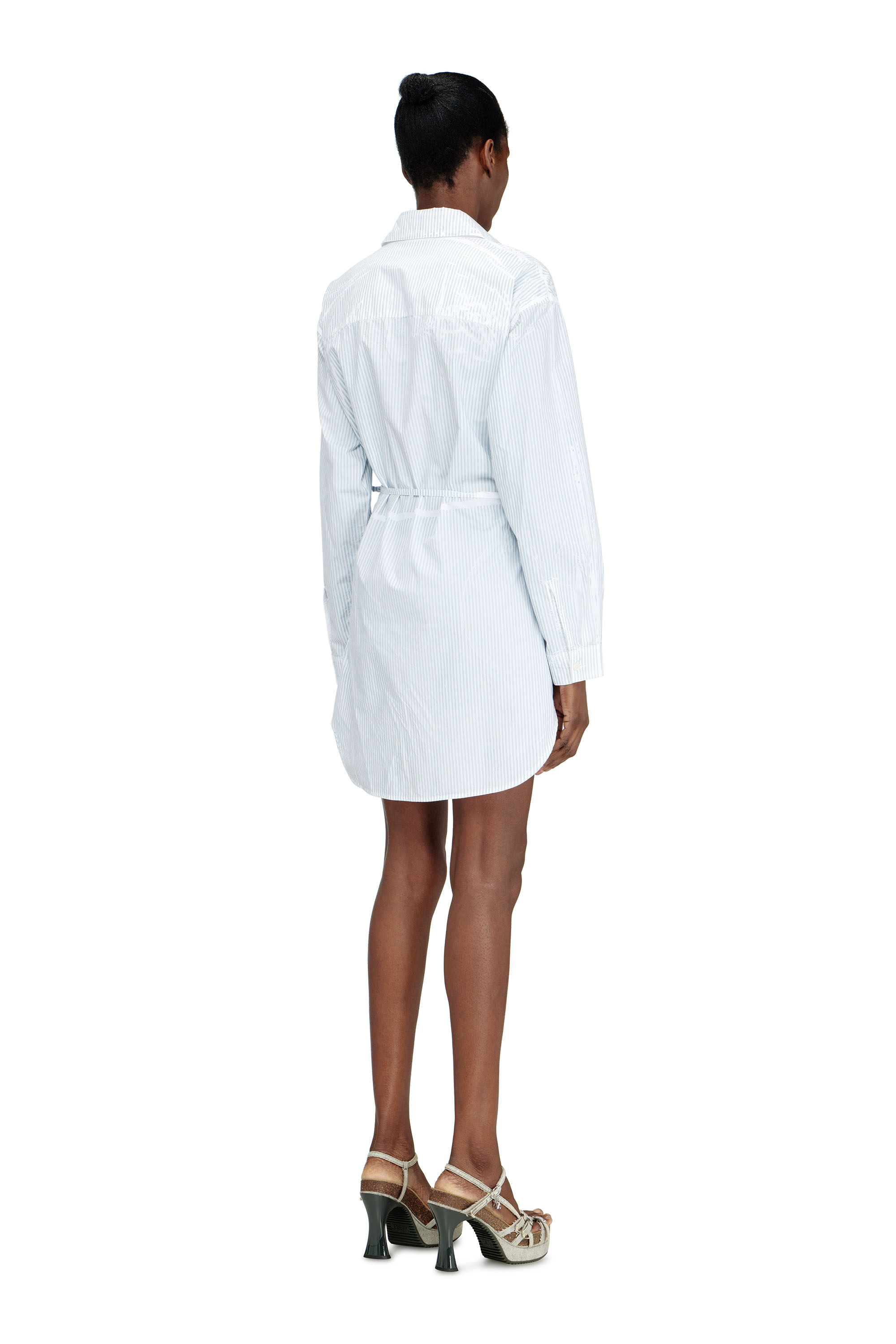 Diesel - D-DELPHOS-S2, Vestido mini cruzado de popelina con rayas finas Mujer in Azul marino - 4