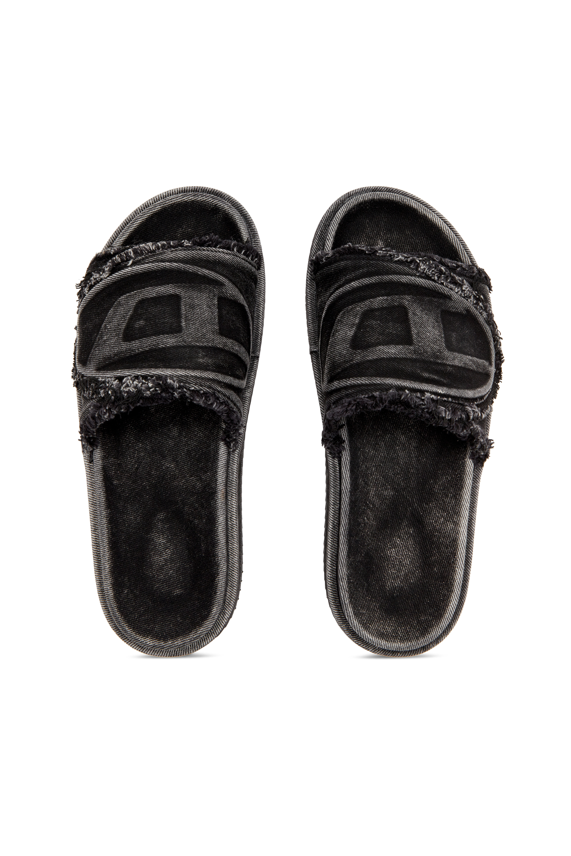SA-SLIDE D OVAL, Negro Diesel - SA-SLIDE D OVAL, Sa-Slide D-Chanclas de denim desgastado Unisex in Negro - 4