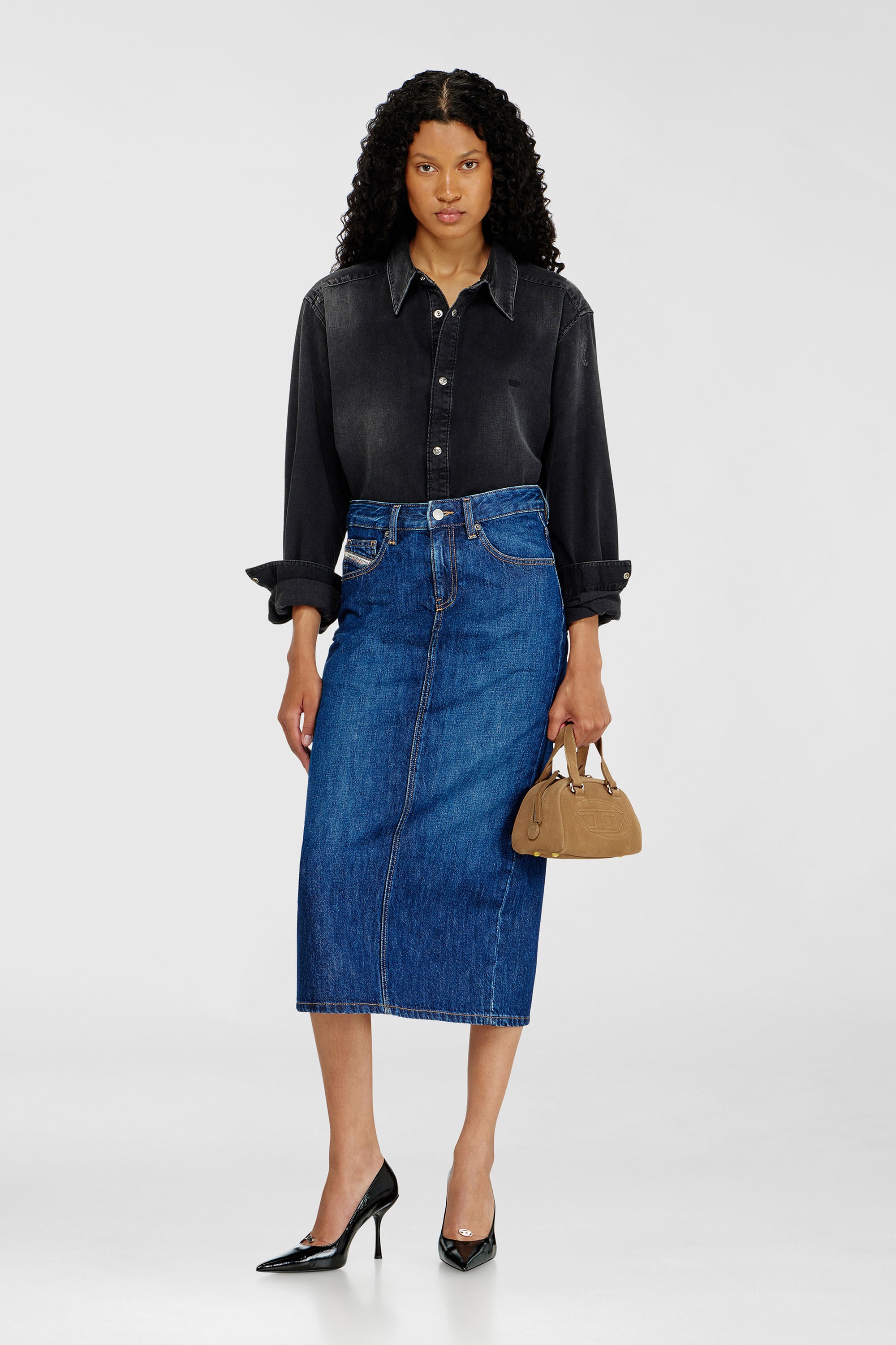 Diesel - DE-SKYE-D, Falda vaquera midi Mujer in Azul marino - 1