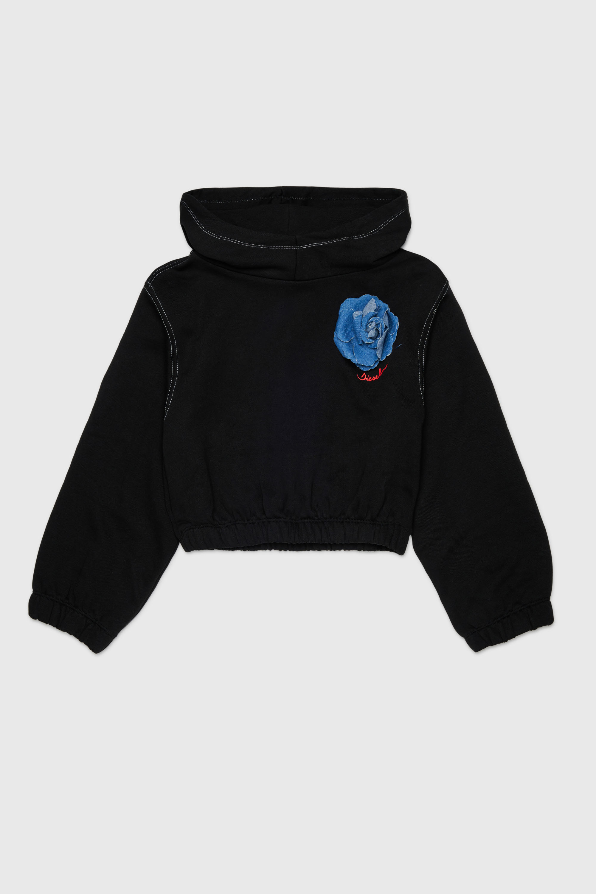 Diesel - SROSET, Sudadera con aplique de rosa denim Mujer in Negro - 1