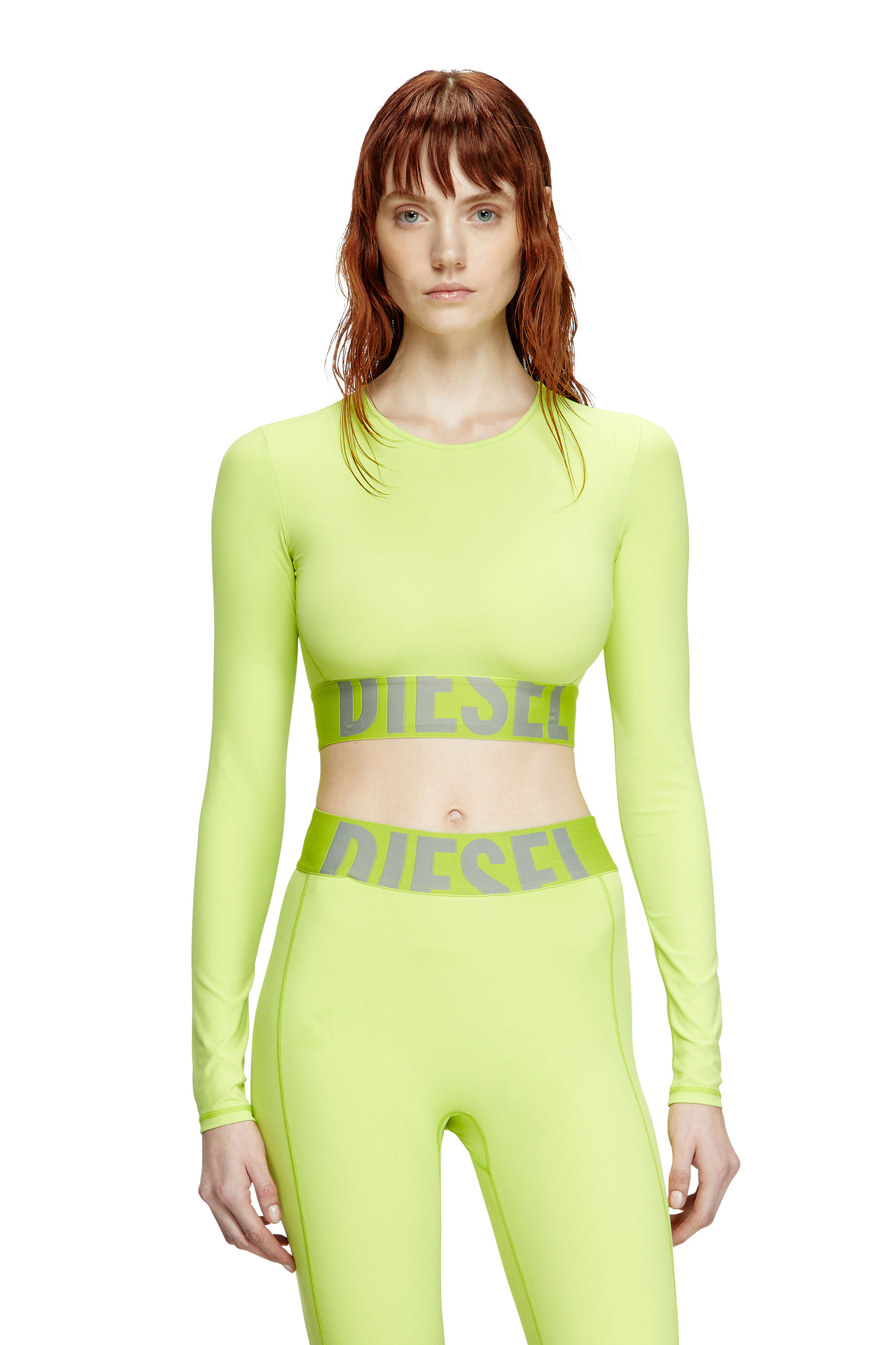 Diesel - MELISSA-D-POP, Top corto de microfibra con logotipo recortado Mujer in Verde - 1