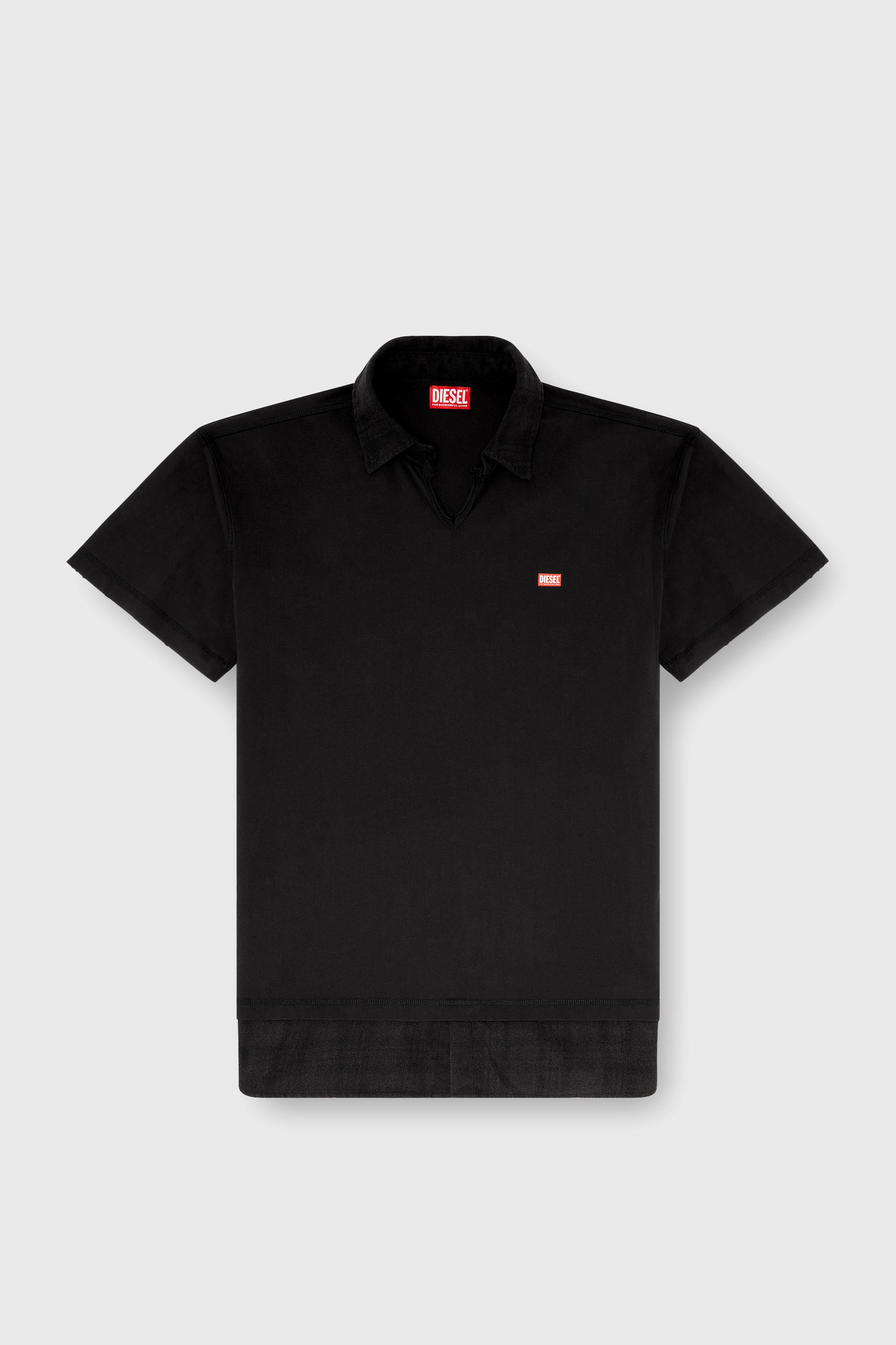 Diesel - T-ANSEL, Polo de punto con detalles de franela a cuadros Hombre in Negro - 2