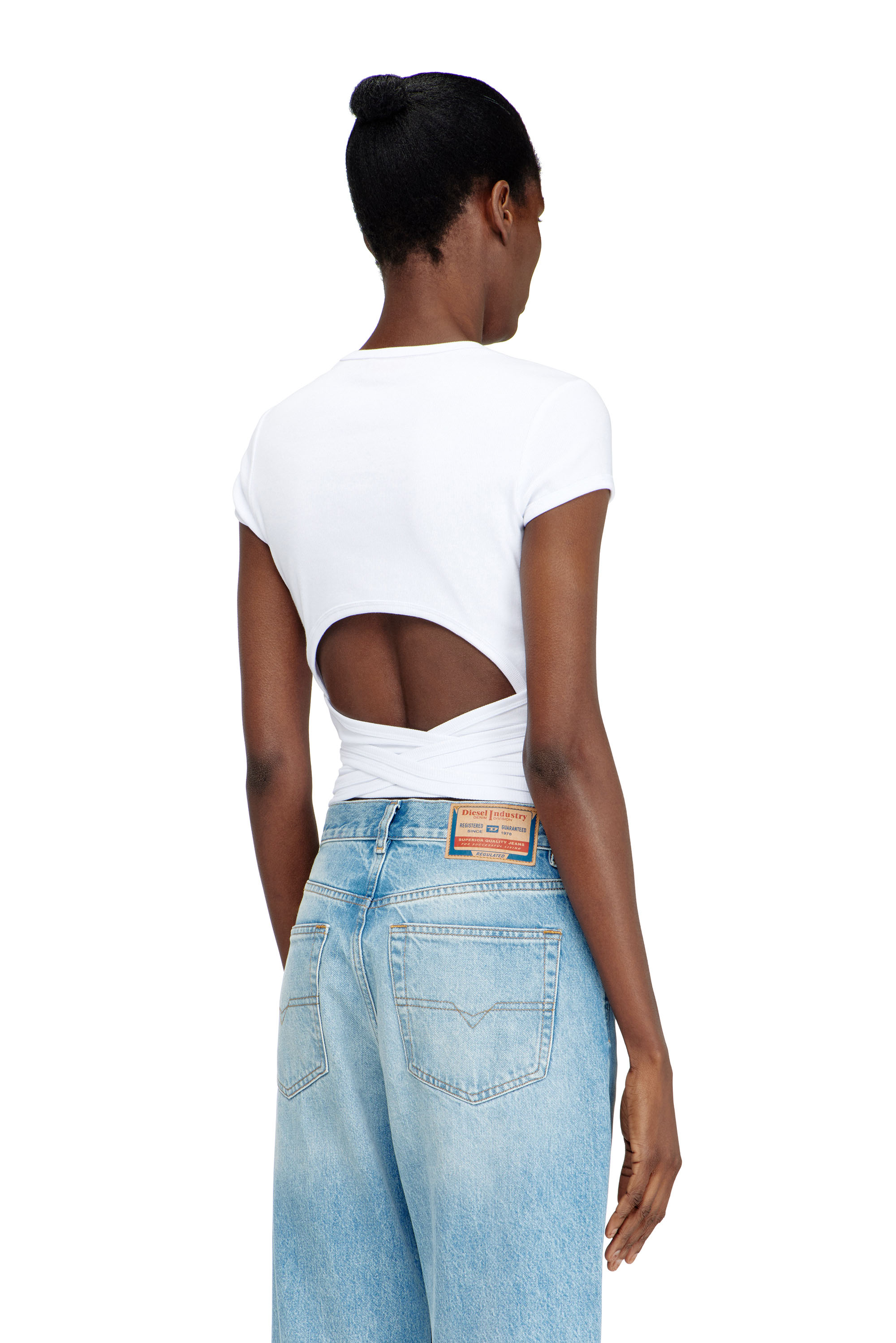 Diesel - T-BUNNY-TAIL-S1, Top de canal&eacute; con cordones envolventes Mujer in Blanco - 3