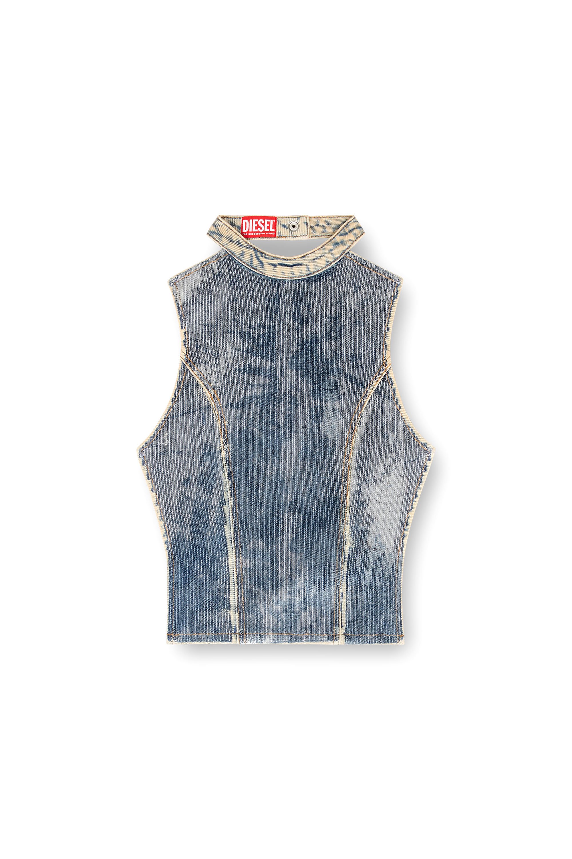 Diesel - DE-CAMY-S, Camiseta de espalda abierta de denim con lentejuelas Mujer in Azul marino - 3