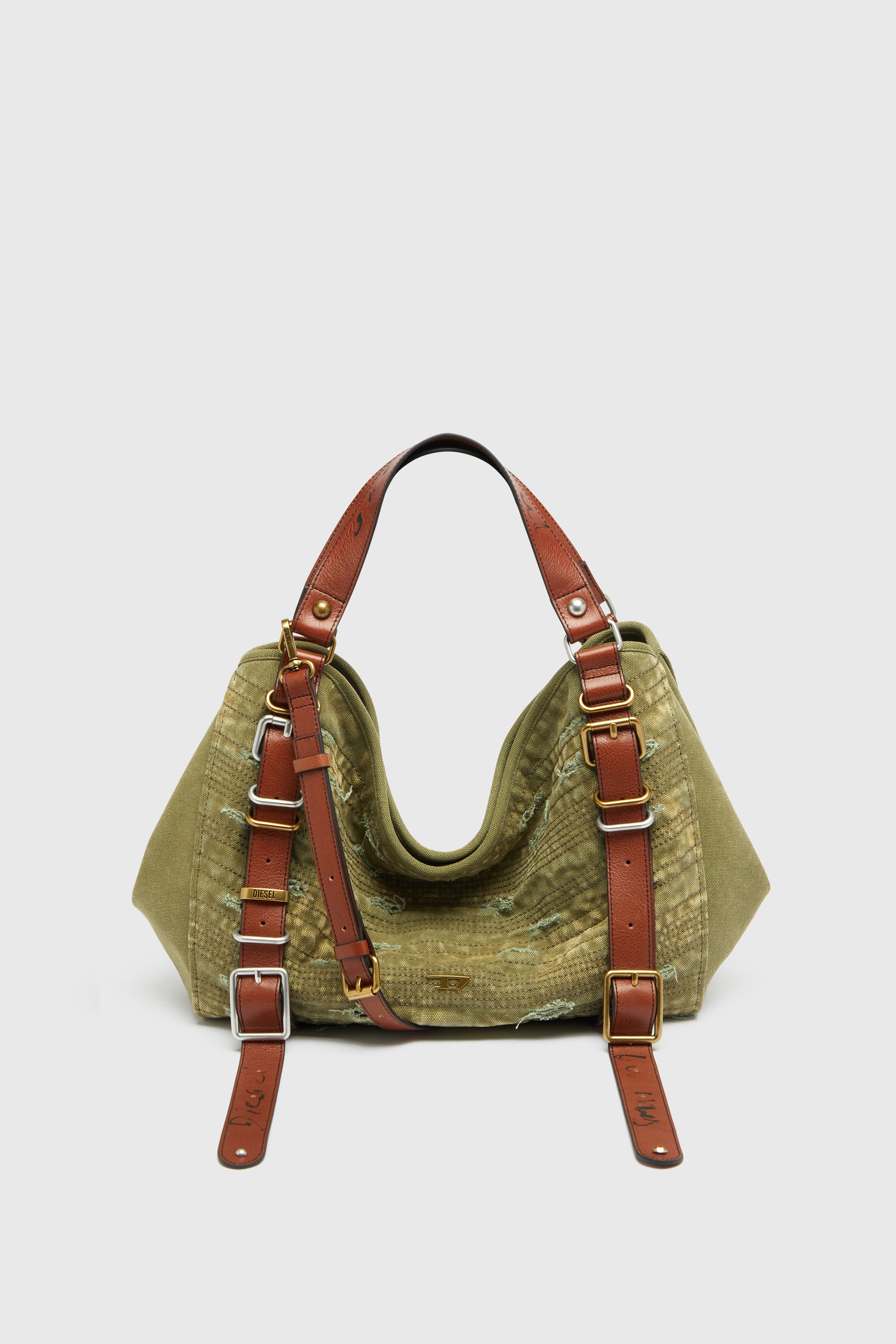 Diesel - D-ONE TOPHANDLE M, D-One-Bolso medium con asa superior de lona desgastada Unisex in Verde - 2