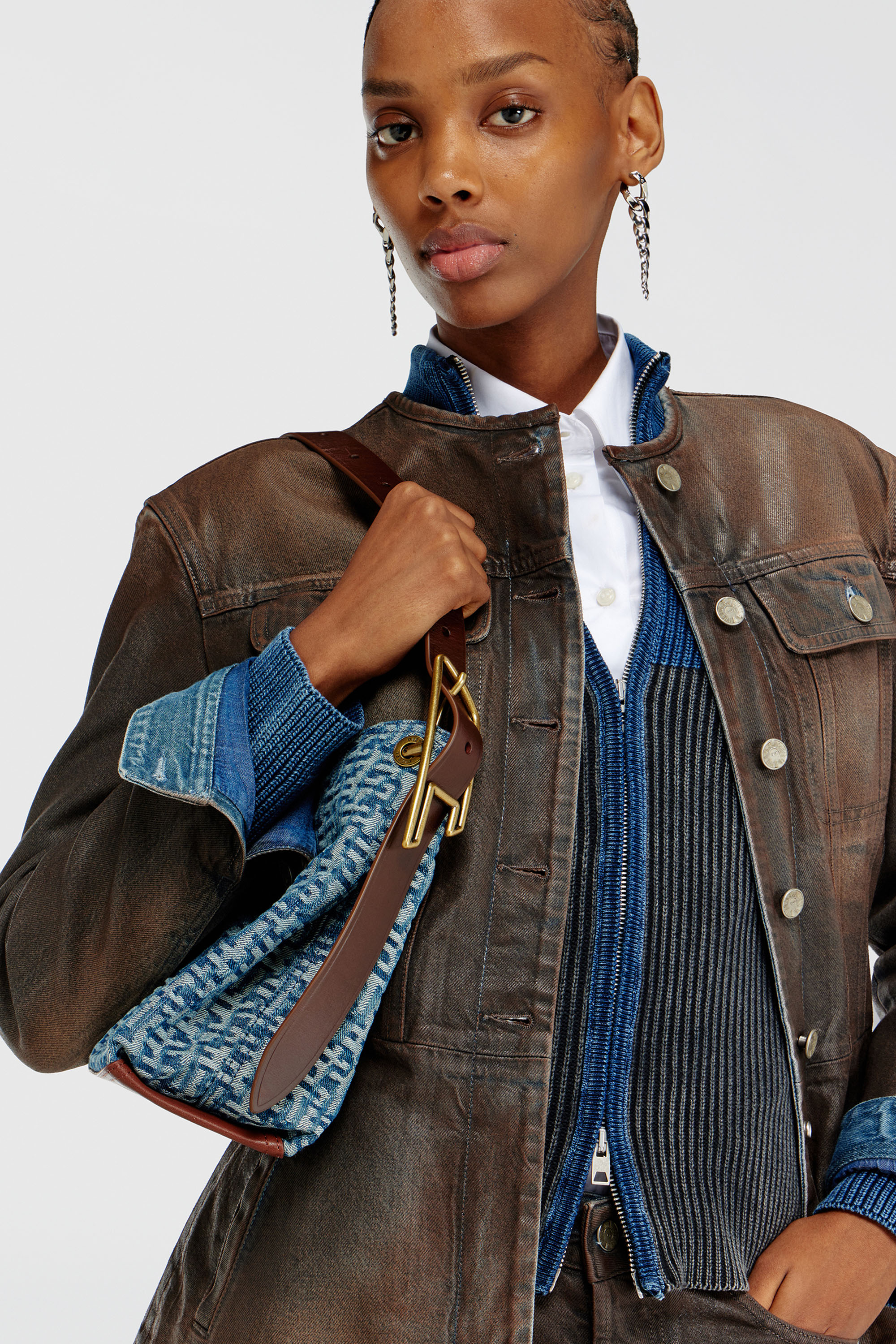 Diesel - D-LINE HOBO S, Woman's D-Line-Shoulder bag in monogram denim in Blue - 2