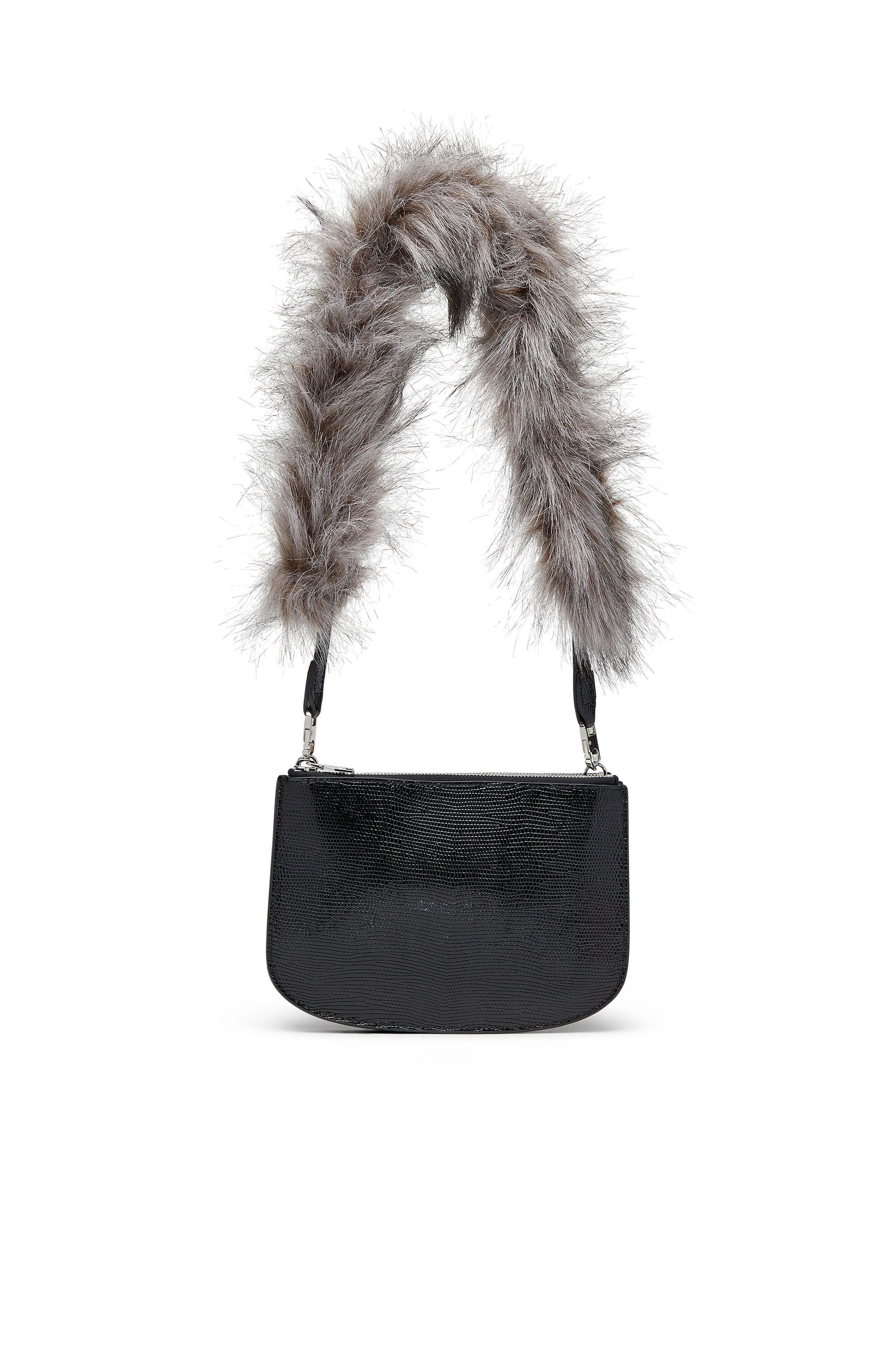 Diesel - 1DR TWIN, Bolso de hombro de doble bolsillo en cuero grabado Mujer in Negro - 2