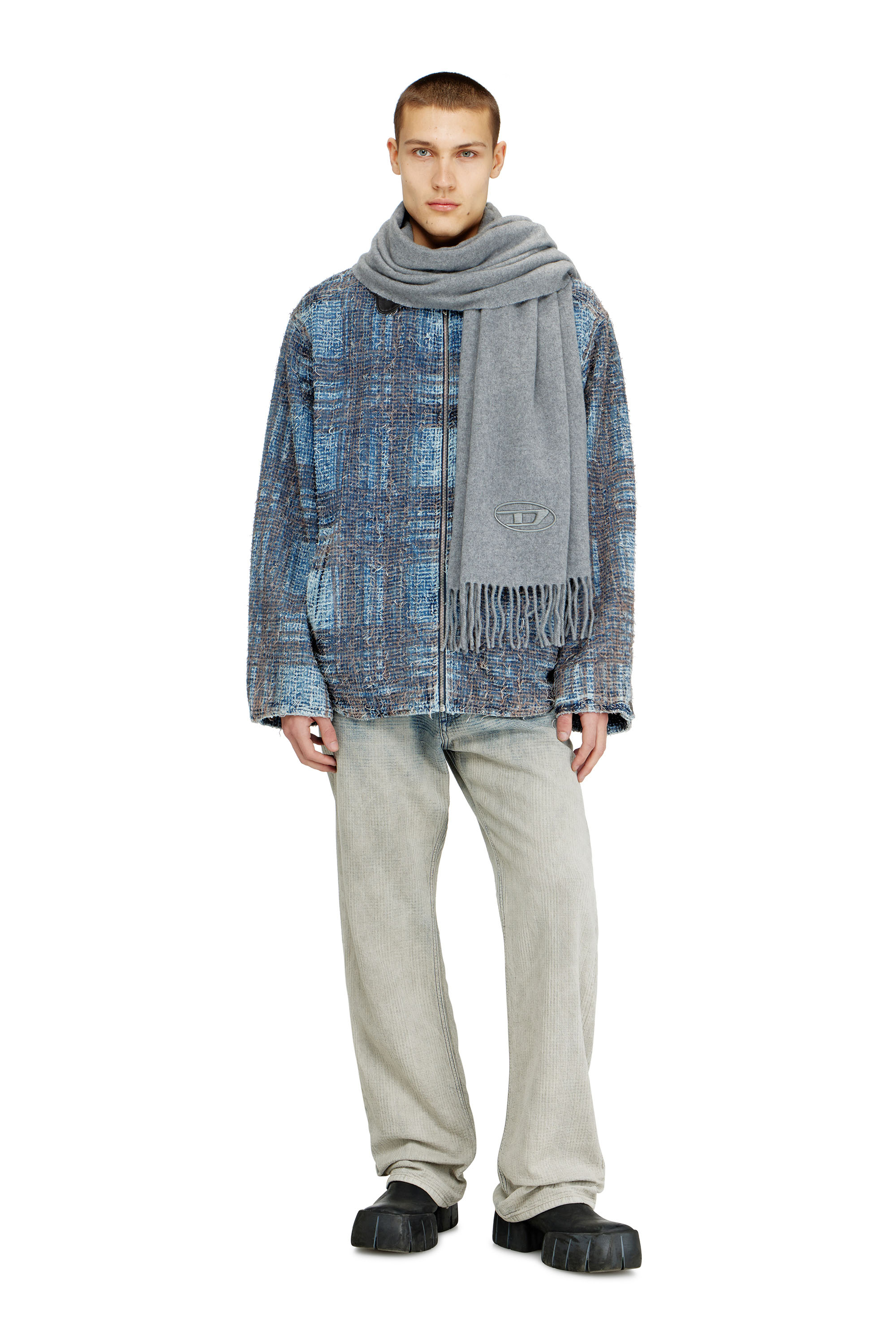 Diesel - S-IMON-D-LONG, Bufanda de mezcla de lana con bordes de flecos Hombre in Gris - 4