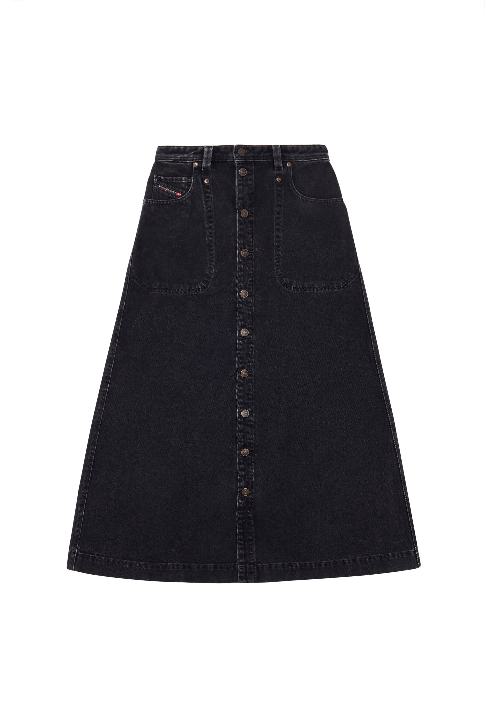Diesel - DE-ALBUS-L A-LINE LONG SKIRT, Negro/Gris oscuro - Image 3
