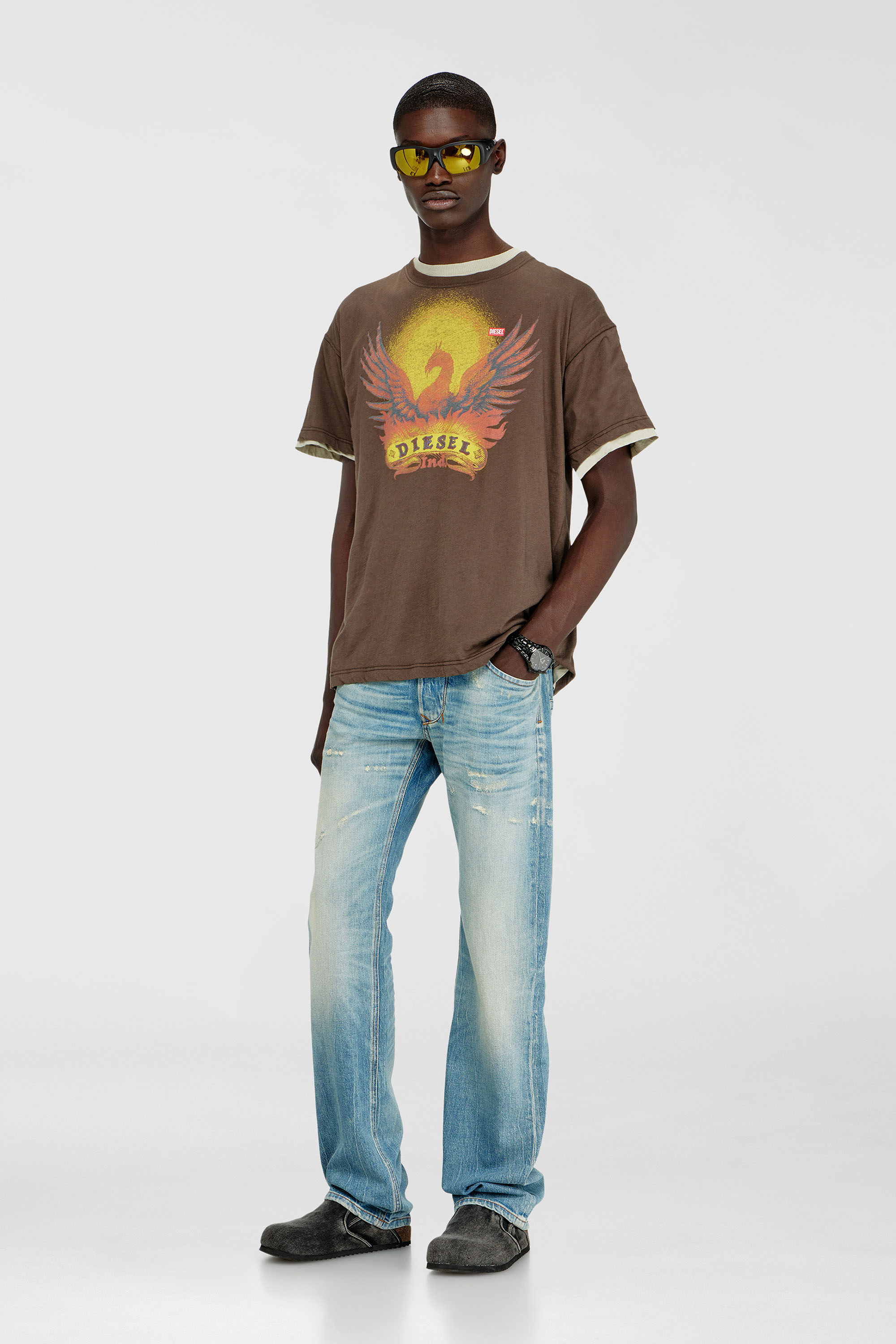Diesel - T-NORM-AA1, Camiseta regular con estampado de f&eacute;nix Hombre in Marr&oacute;n - 1