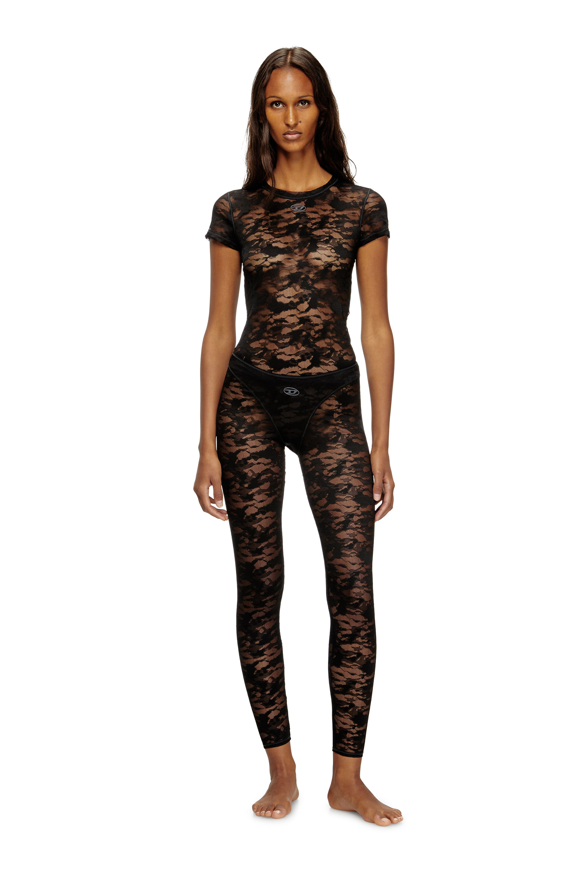 Diesel - CLAIRE-UTLT, Leggings de encaje de camuflaje Mujer in Negro - 1