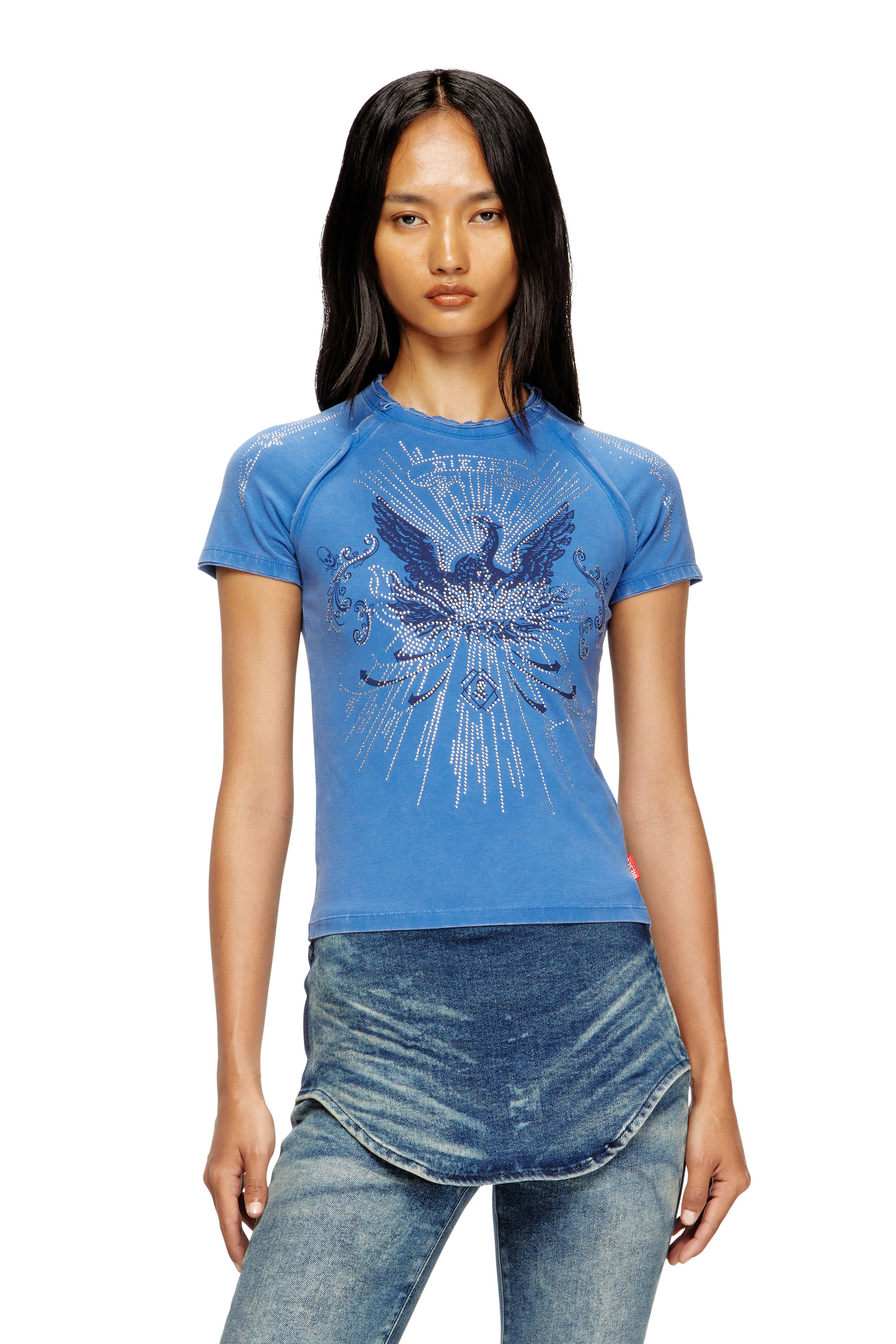 Diesel - T-ROWEENA, Camiseta de ave fénix con piedras Mujer in Azul marino - 1