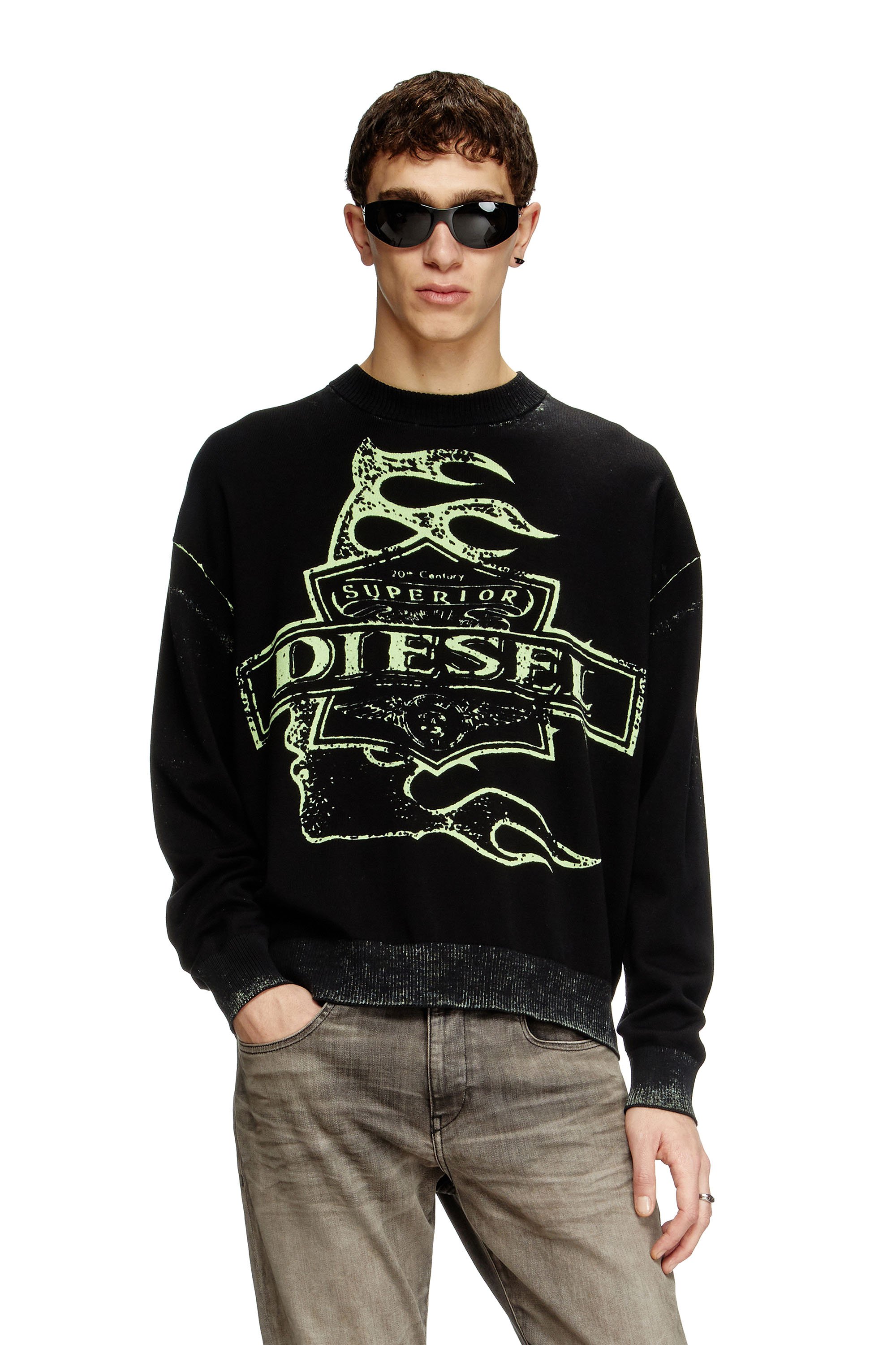 Diesel - K-BELEZ, Jersey con logotipo con estampado invertido Hombre in Negro - 1