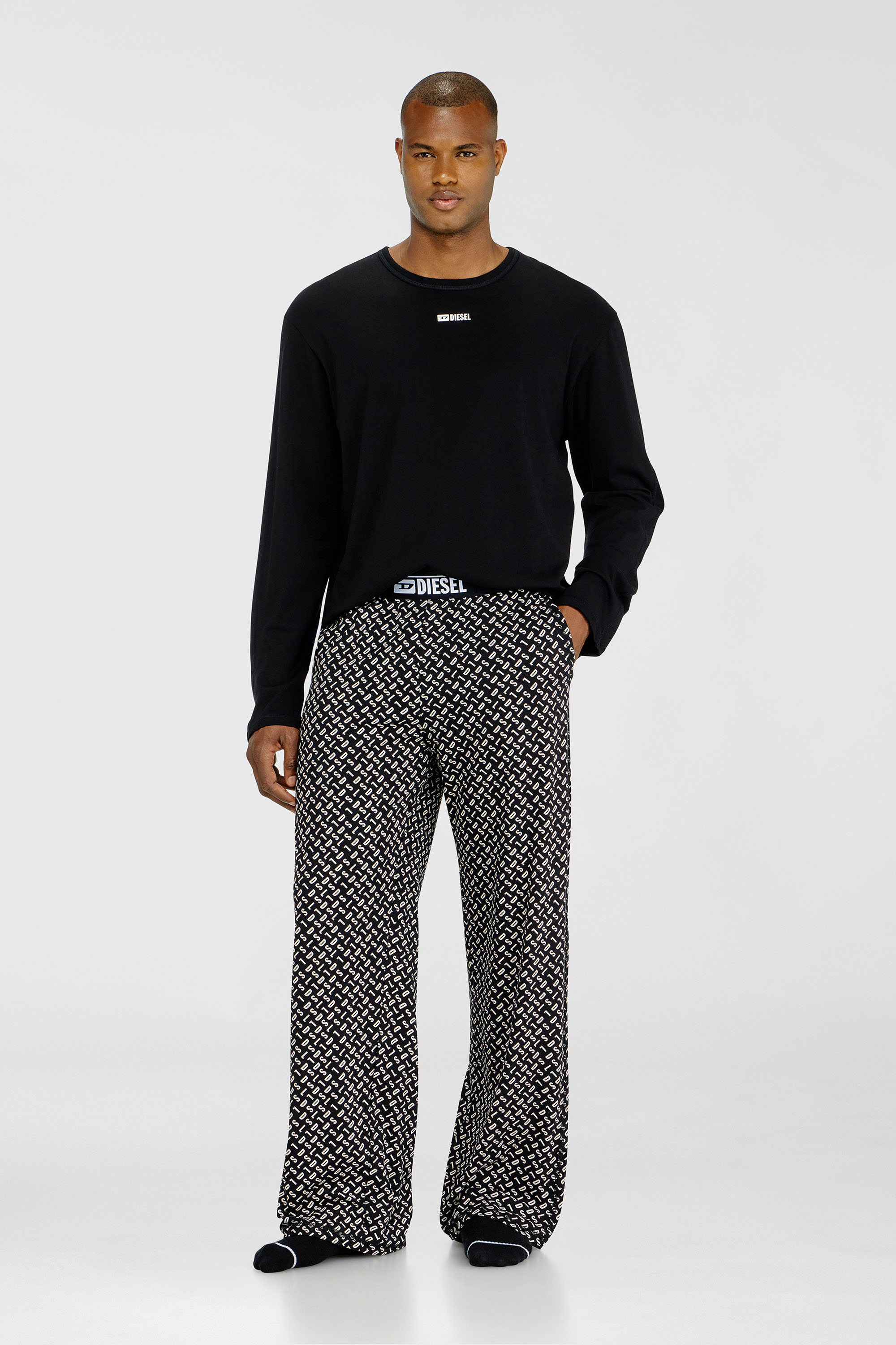Diesel - SET-NOLAN-D-BOX, Pijama de algod&oacute;n con pantal&oacute;n estampado Hombre in Negro - 1