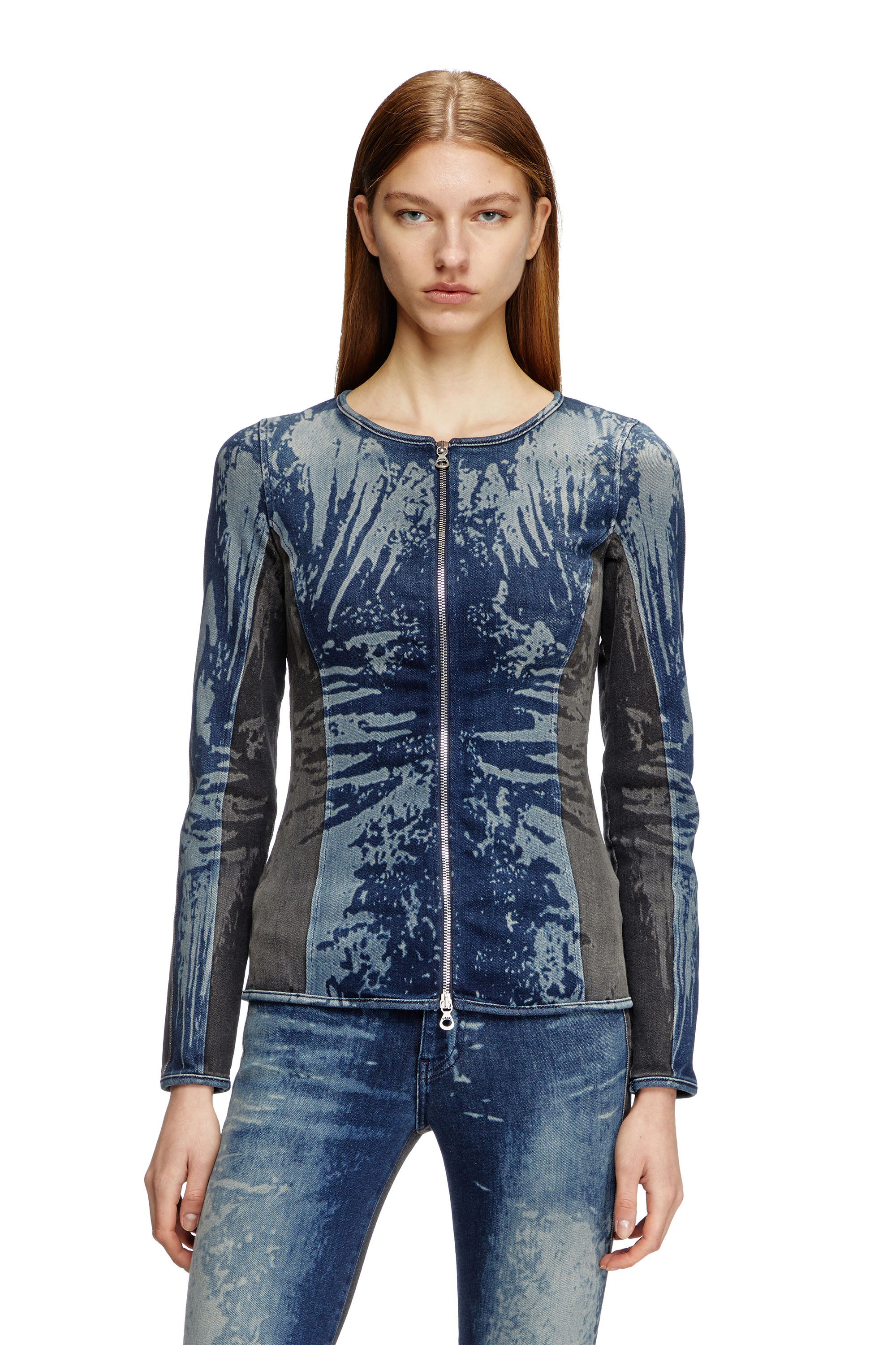 Diesel - DE-GARY-S, Top con cremallera de denim bicolor Mujer in Azul marino - 1