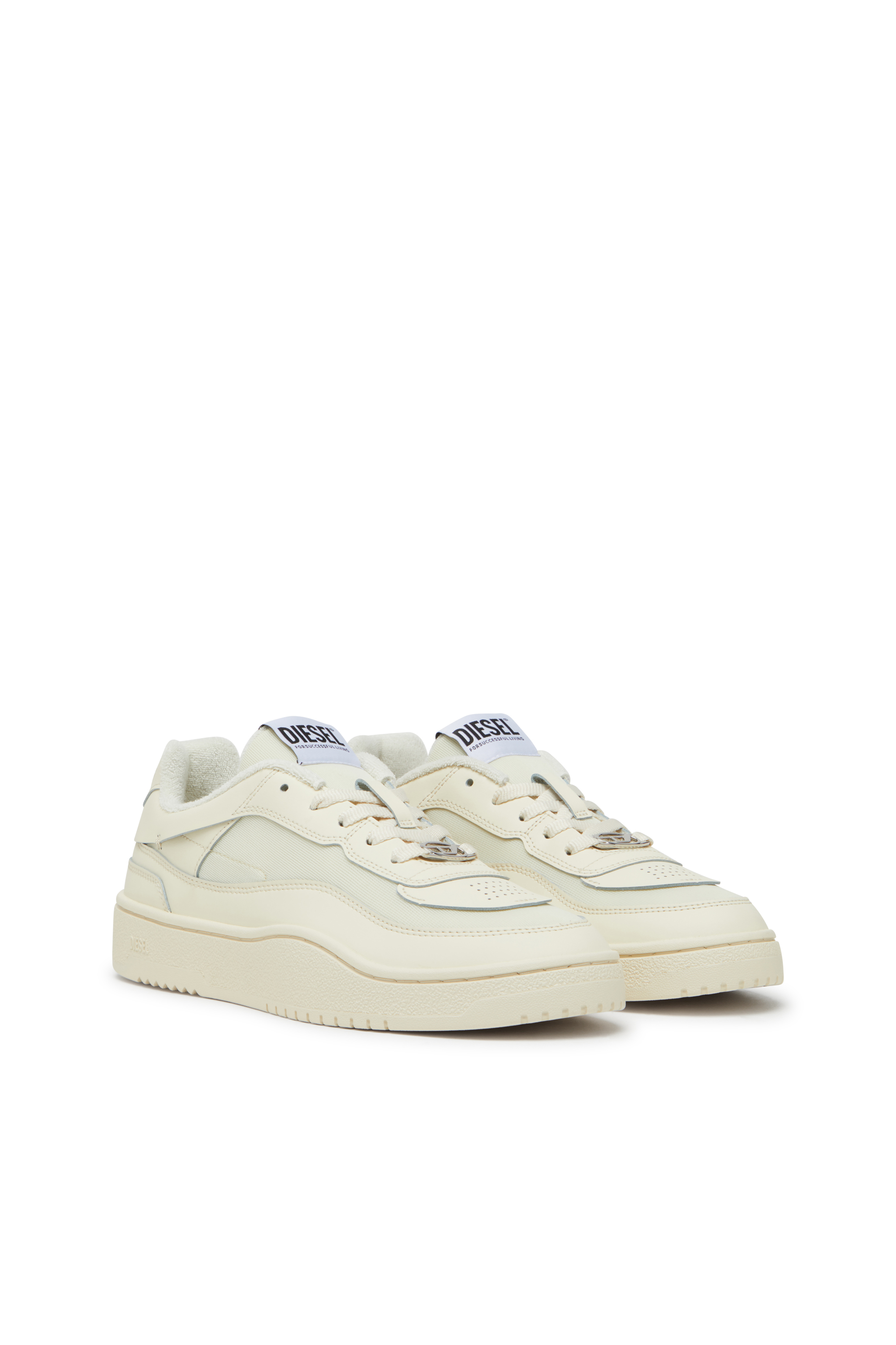 Diesel - S-OVAL SKATE LOW, S-Oval Skate-Deportivas de cuero con paneles de tejido Hombre in Beige - 2