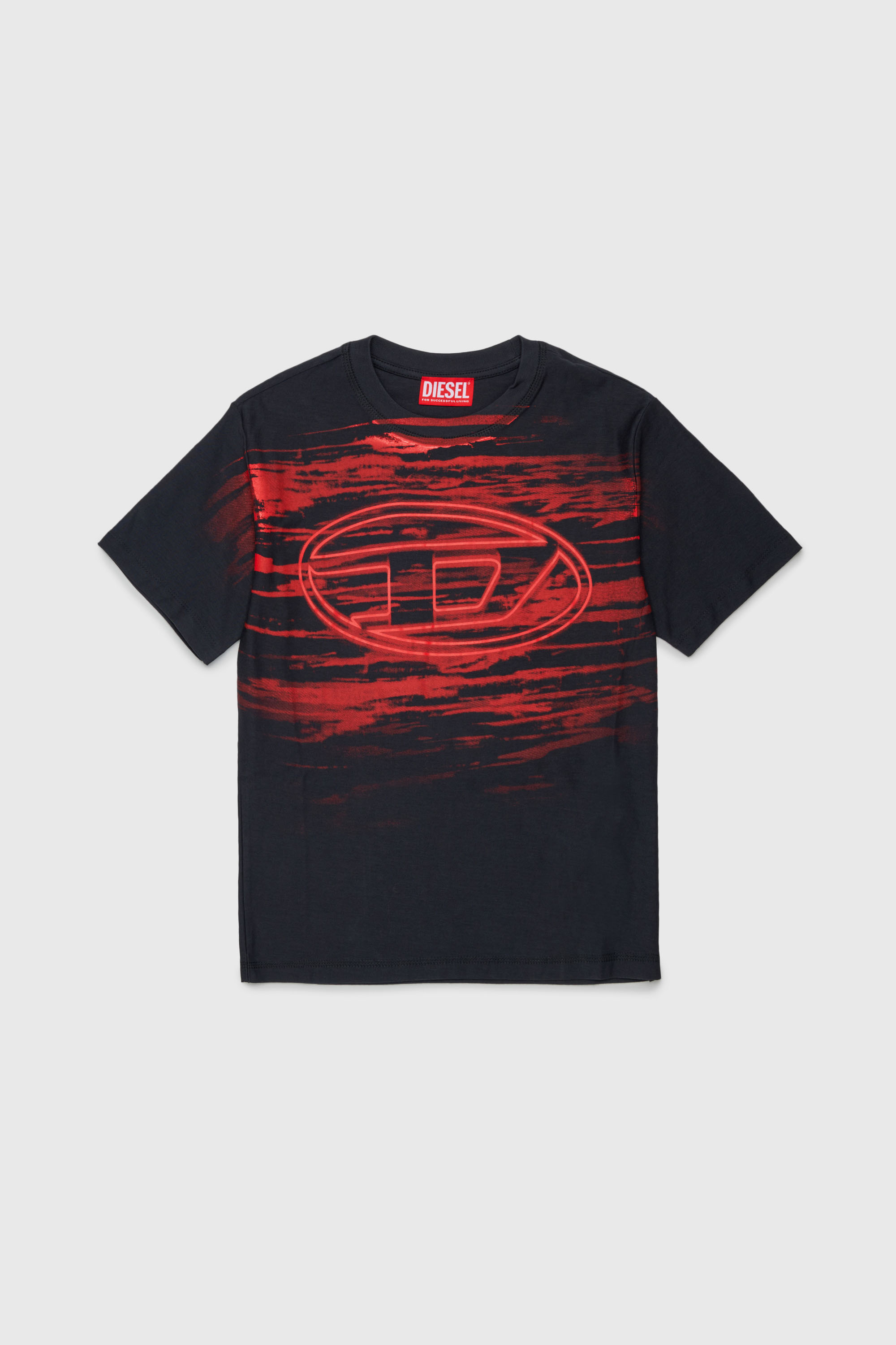 Diesel - TFRIT OVER, Camiseta con logo Oval D y efecto jaspeado Hombre in Negro - 1