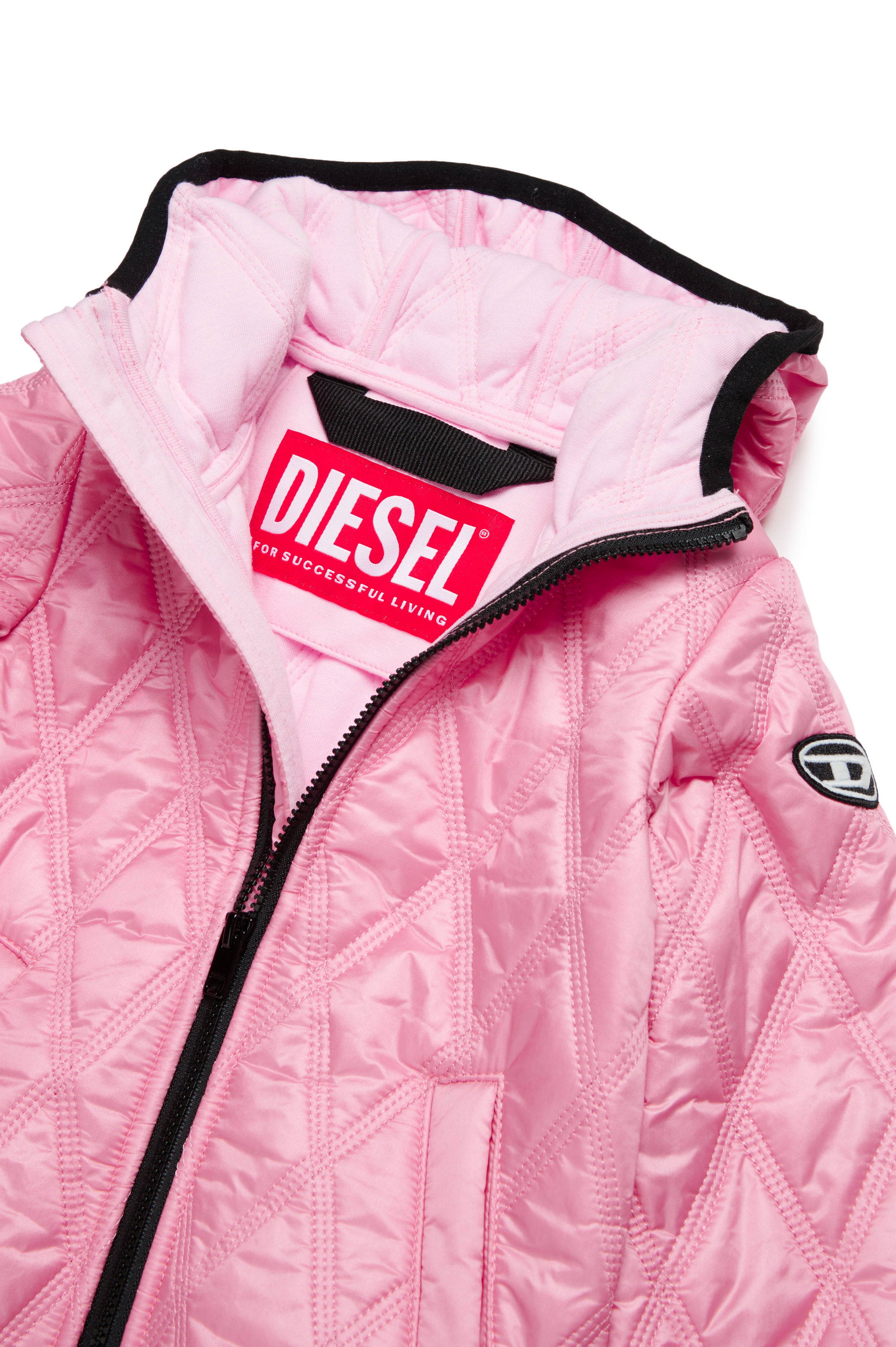 Diesel - JFOKKERB, Unisex Chaqueta acolchada con capucha con parche Oval D in Rosa - Image 4