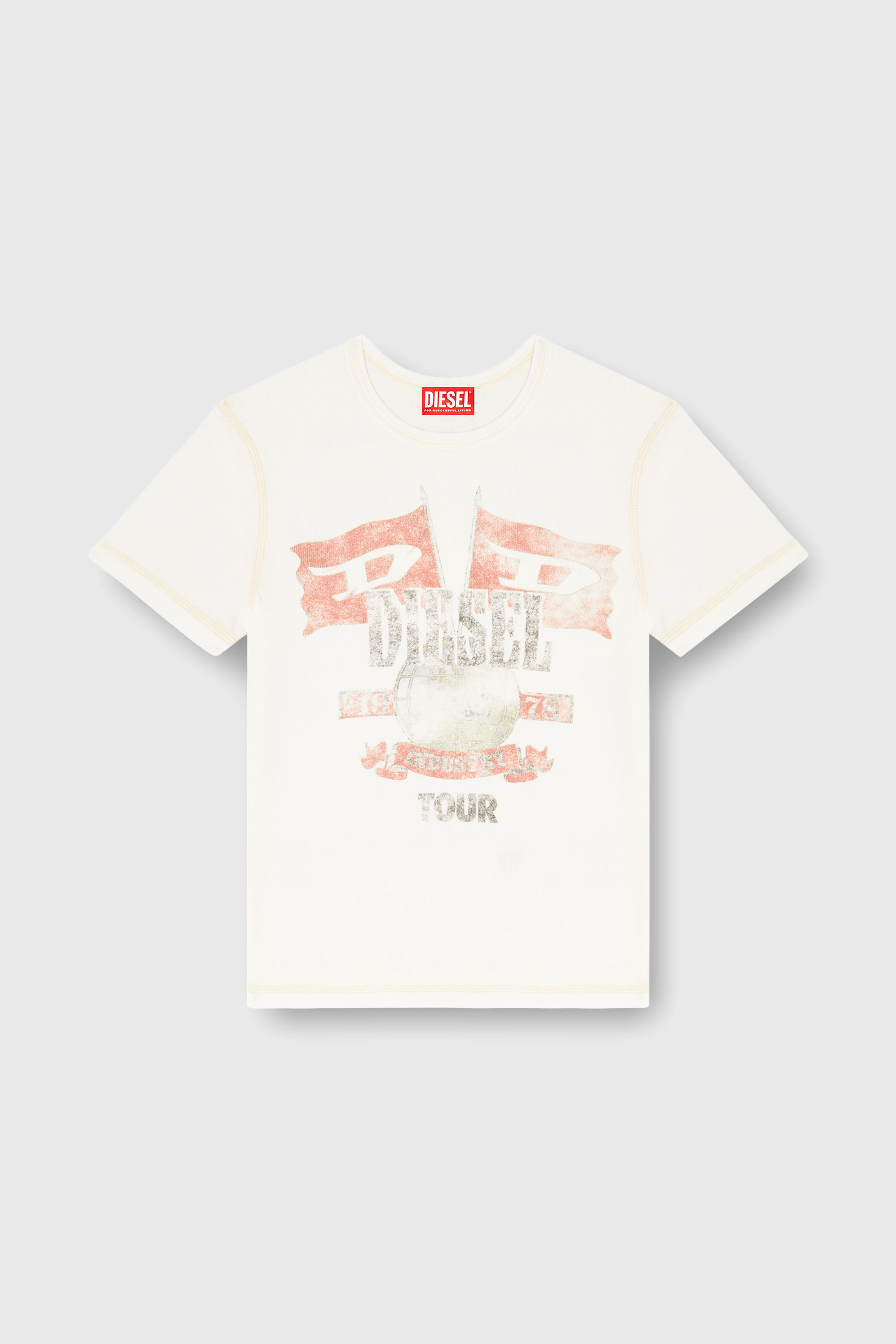 Diesel - T-MARSY-RIB, Camiseta de canal&eacute; con gr&aacute;ficos de concierto Mujer in Blanco - 2