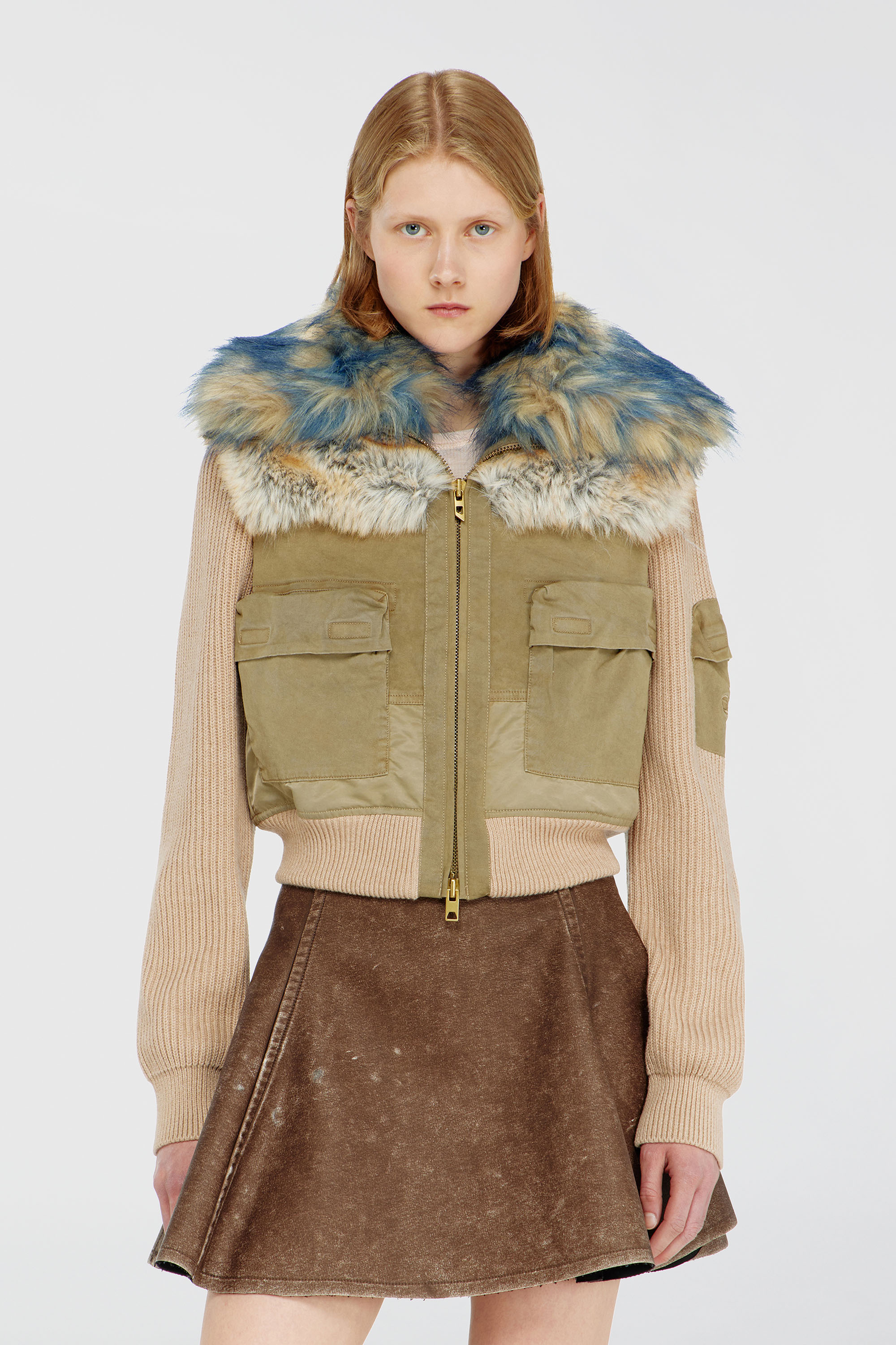 Diesel - G-USTAV, Bomber con ribete de punto y detalles de felpa Mujer in Beige - 1