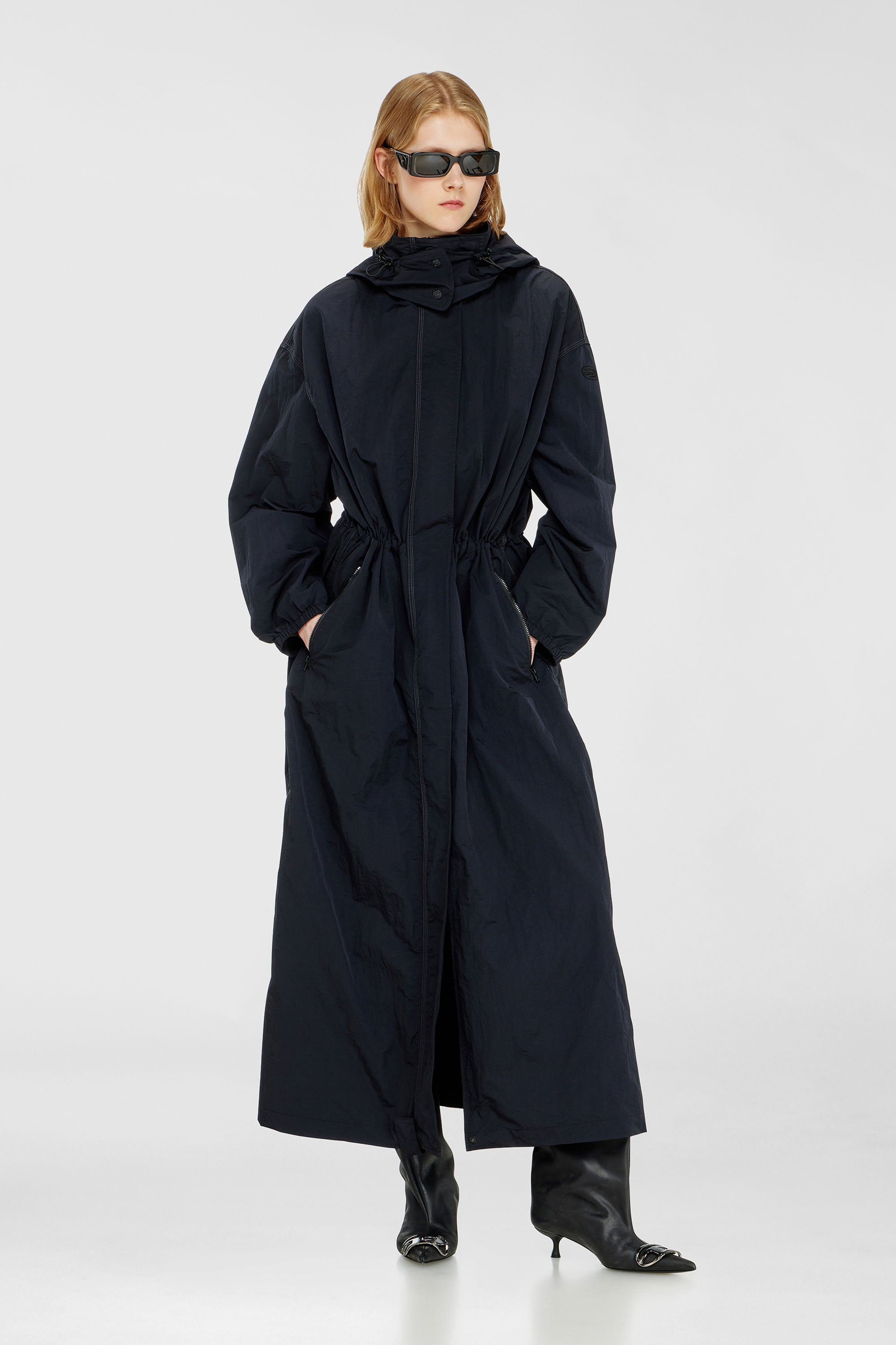 Diesel - G-ASTER-T1, Gabardina de nailon con capucha desmontable Mujer in Azul marino - 1