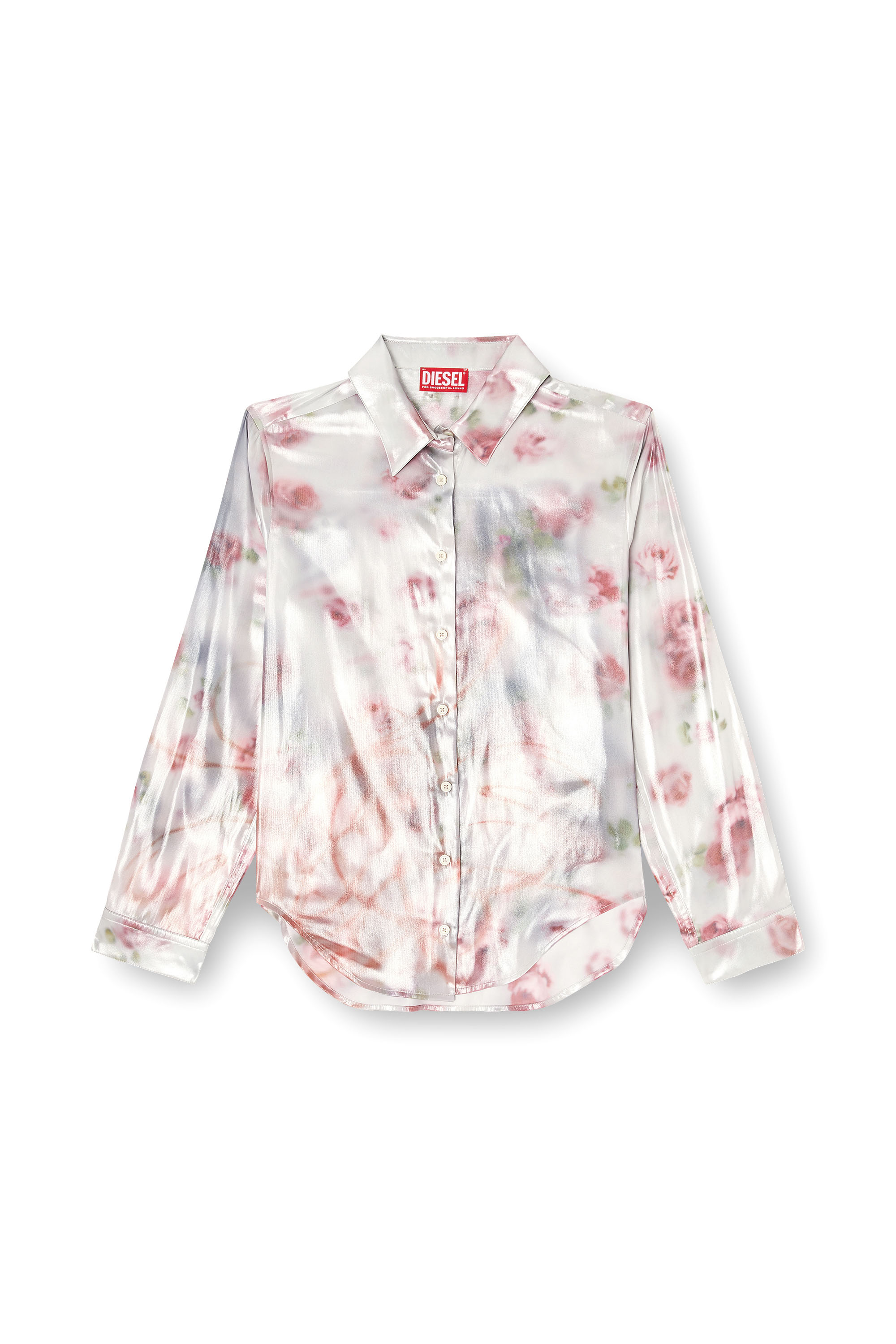 Diesel - C-RONOR-S2, Camisa metálica con estampado de rosas difusas Mujer in Multicolor - 3