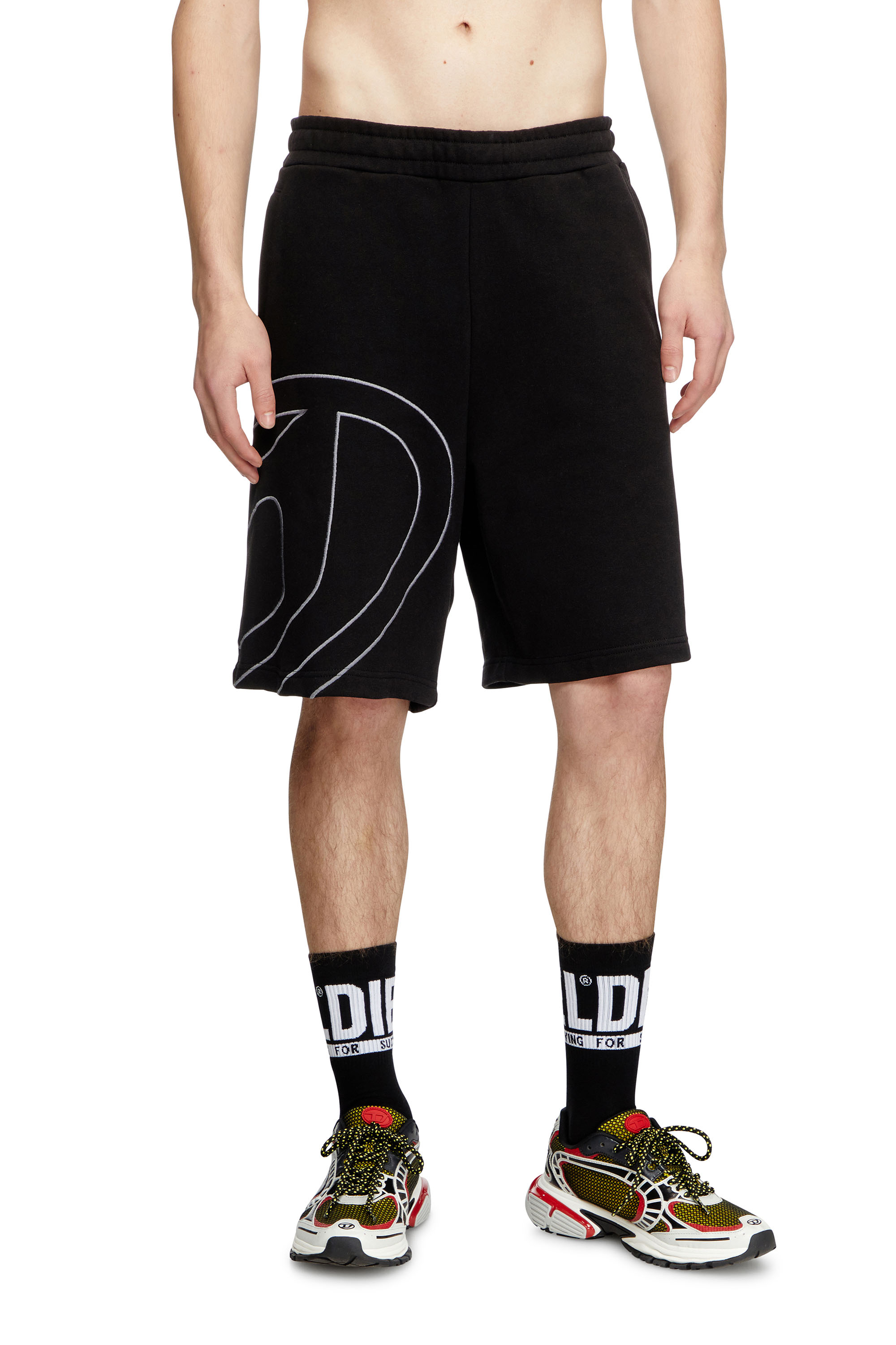 Diesel - P-CROW-MEGOVAL, Pantalones deportivos cortos con logotipo D grande Hombre in Negro - 1