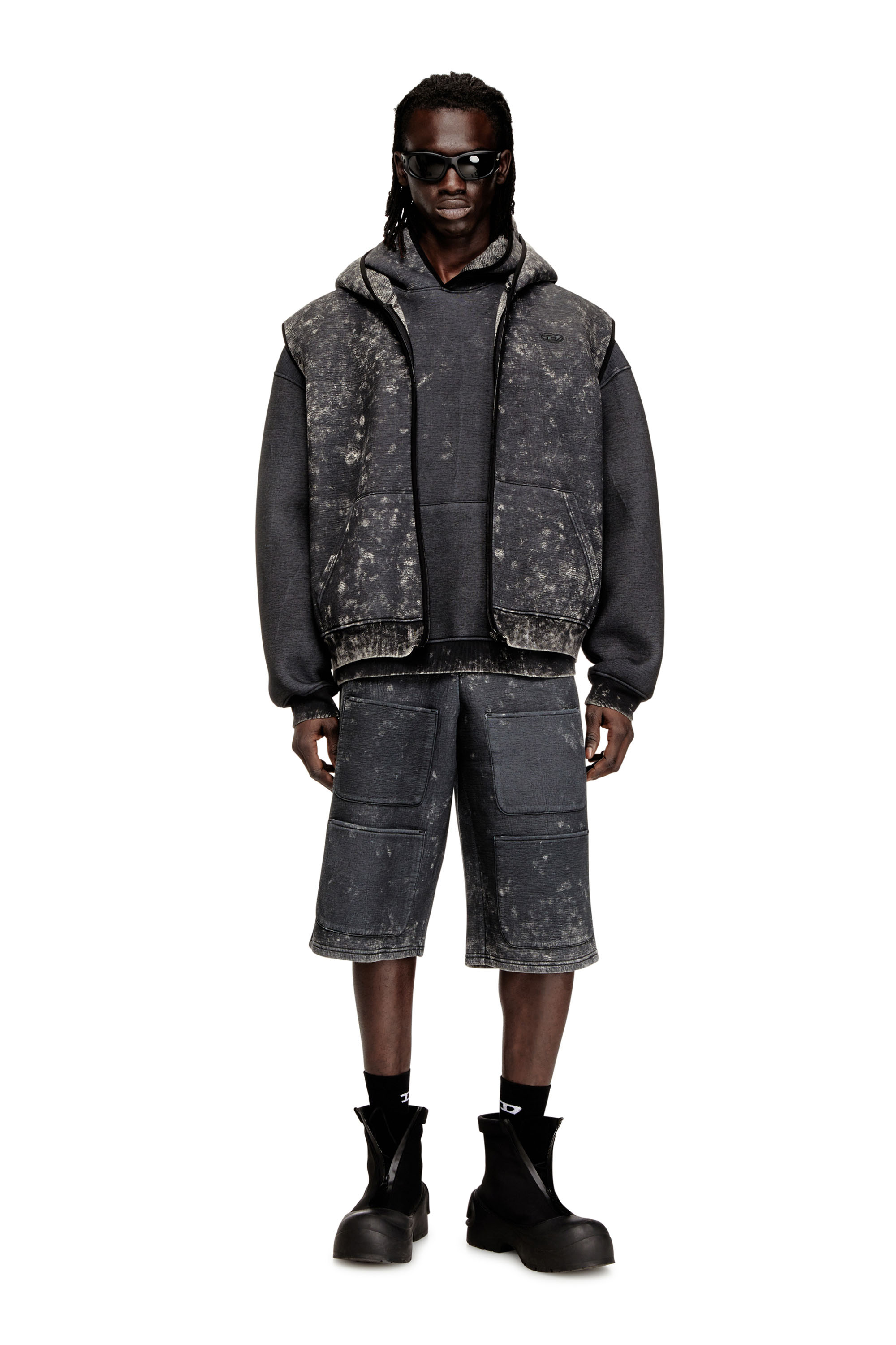 Diesel - S-TYP, Pantalones cortos de pierna ancha en scuba efecto mármol Unisex in Negro - 4