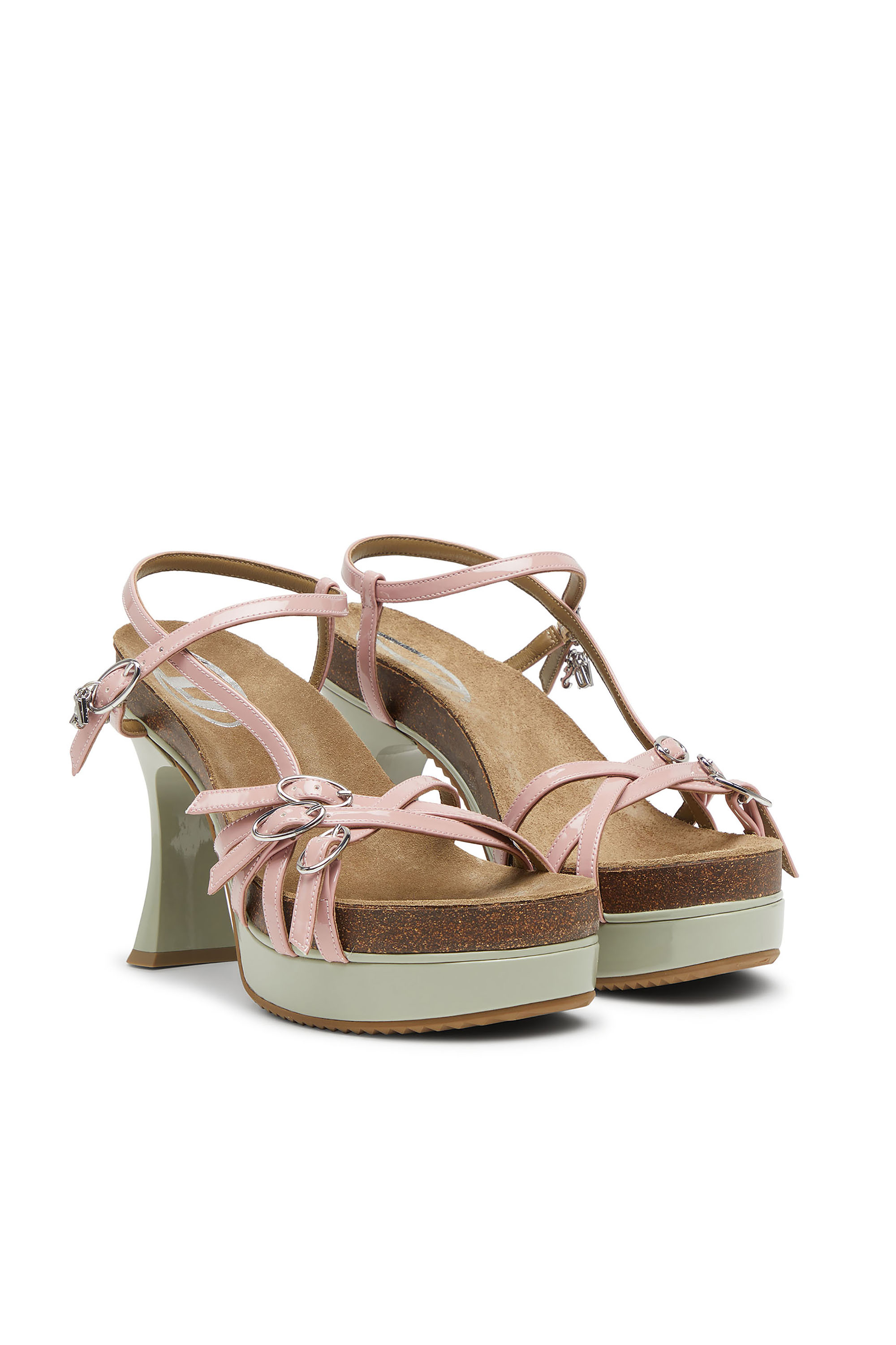 Diesel - D-WOODSTOCK 105 SANDAL, D-Woodstock-Sandalias de plataforma con tiras en PU brillante Mujer in Multicolor - 3