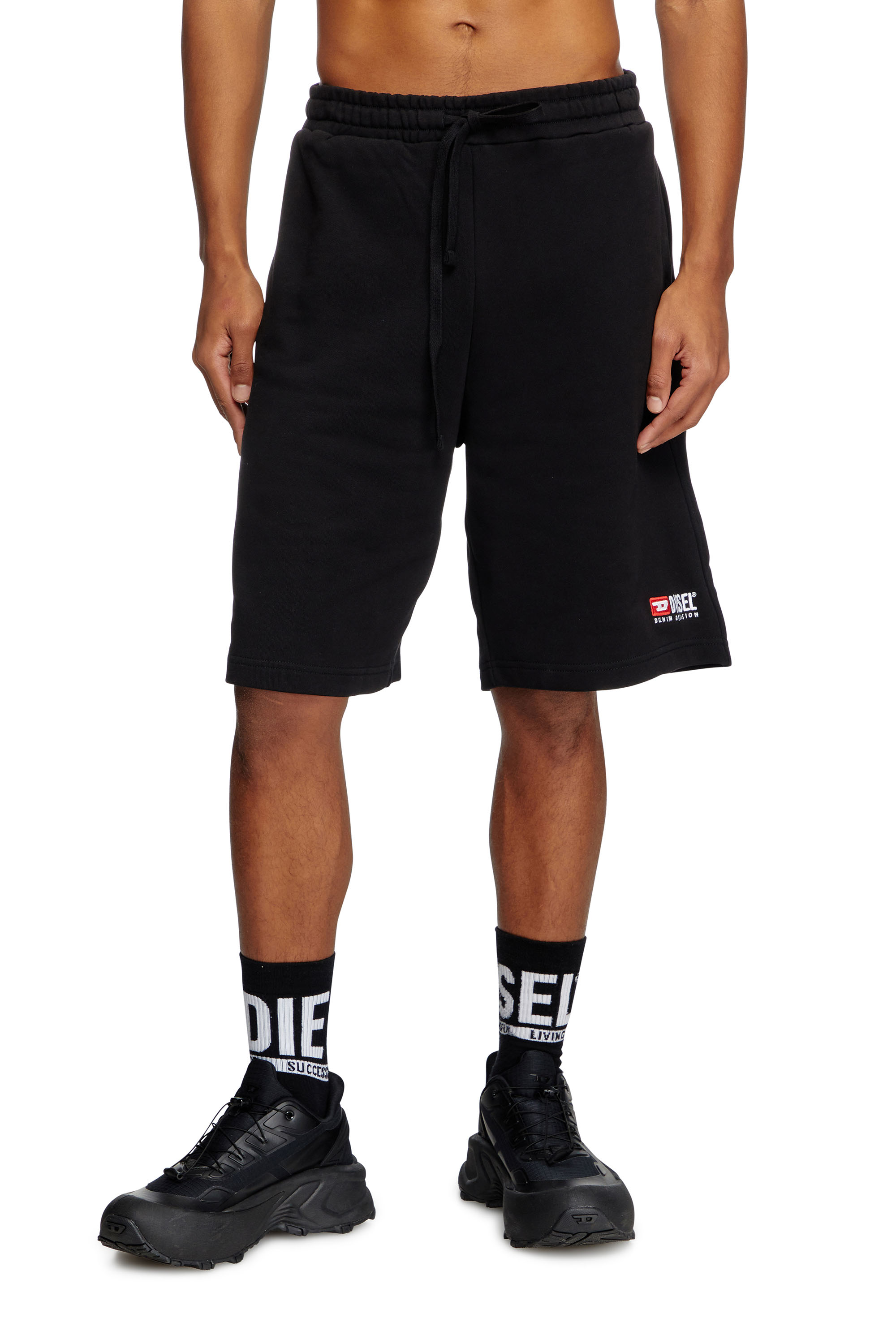 Diesel - P-CROWN-DIV, Pantalones cortos deportivos con logotipo bordado Hombre in Negro - 1