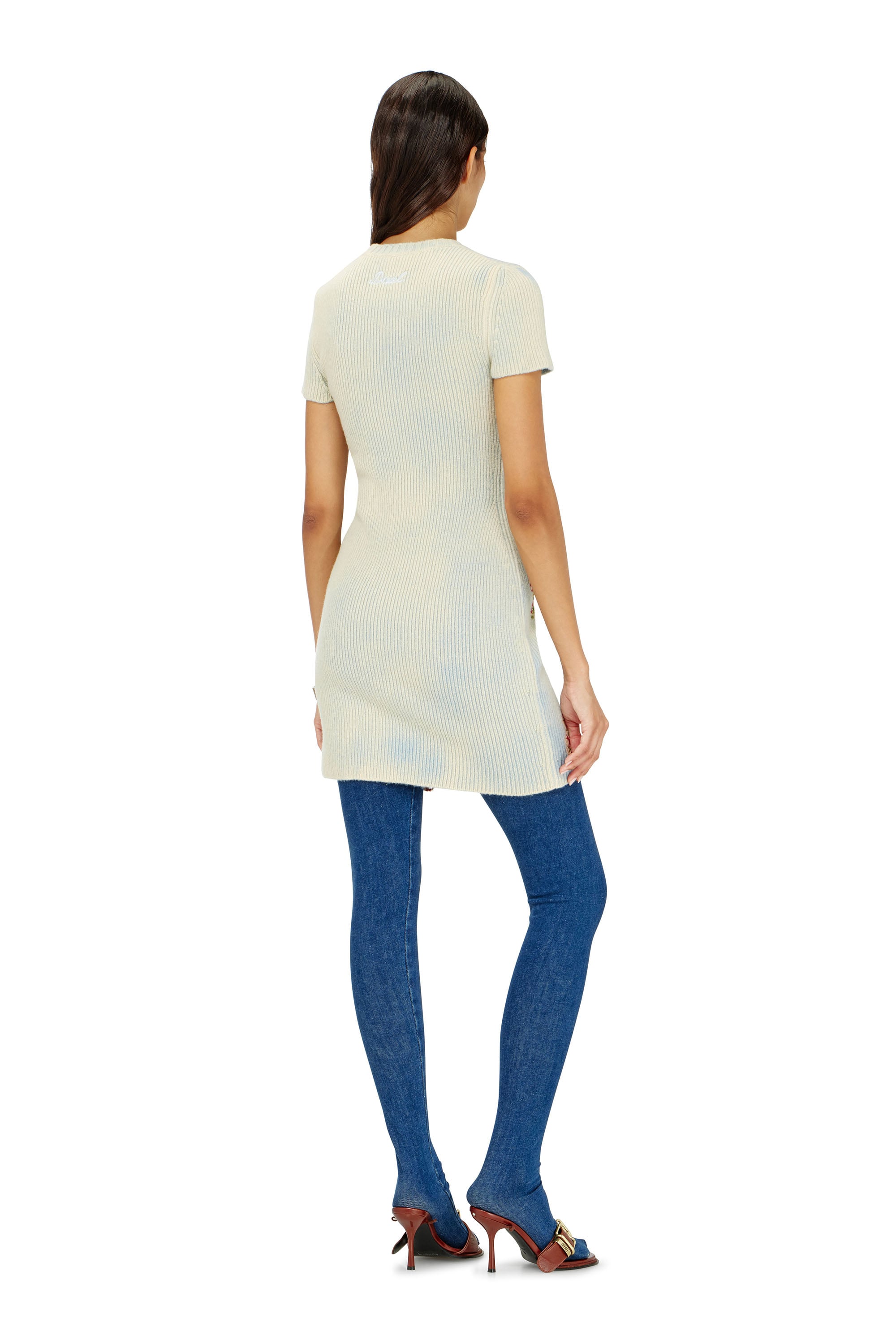 Diesel - M-RINNIE, Vestido corto de punto mezcla de lana con flores Mujer in Blanco - 3