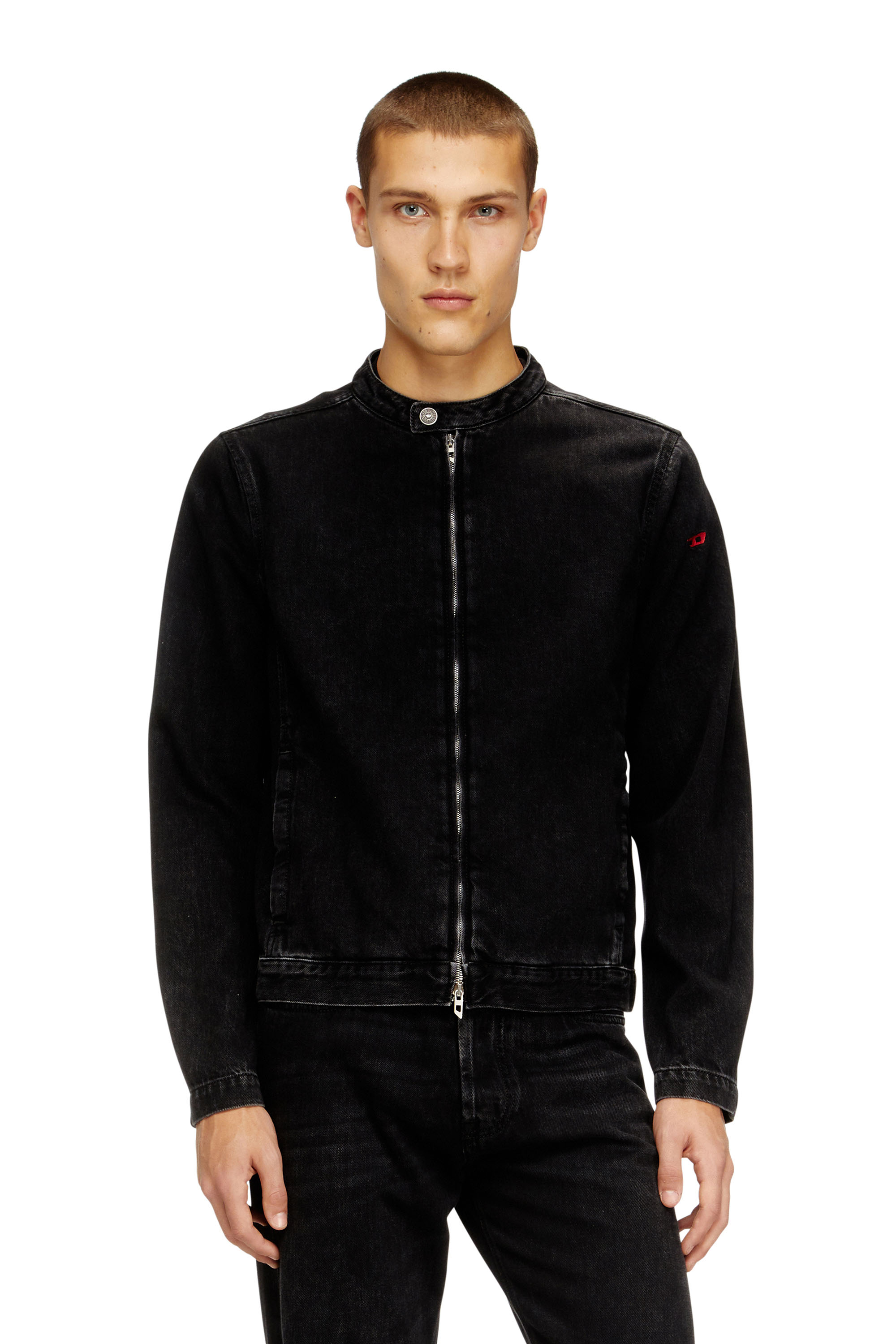 Diesel - D-GLORY, Chaqueta moto de denim con lavado oscuro Hombre in Negro - 1