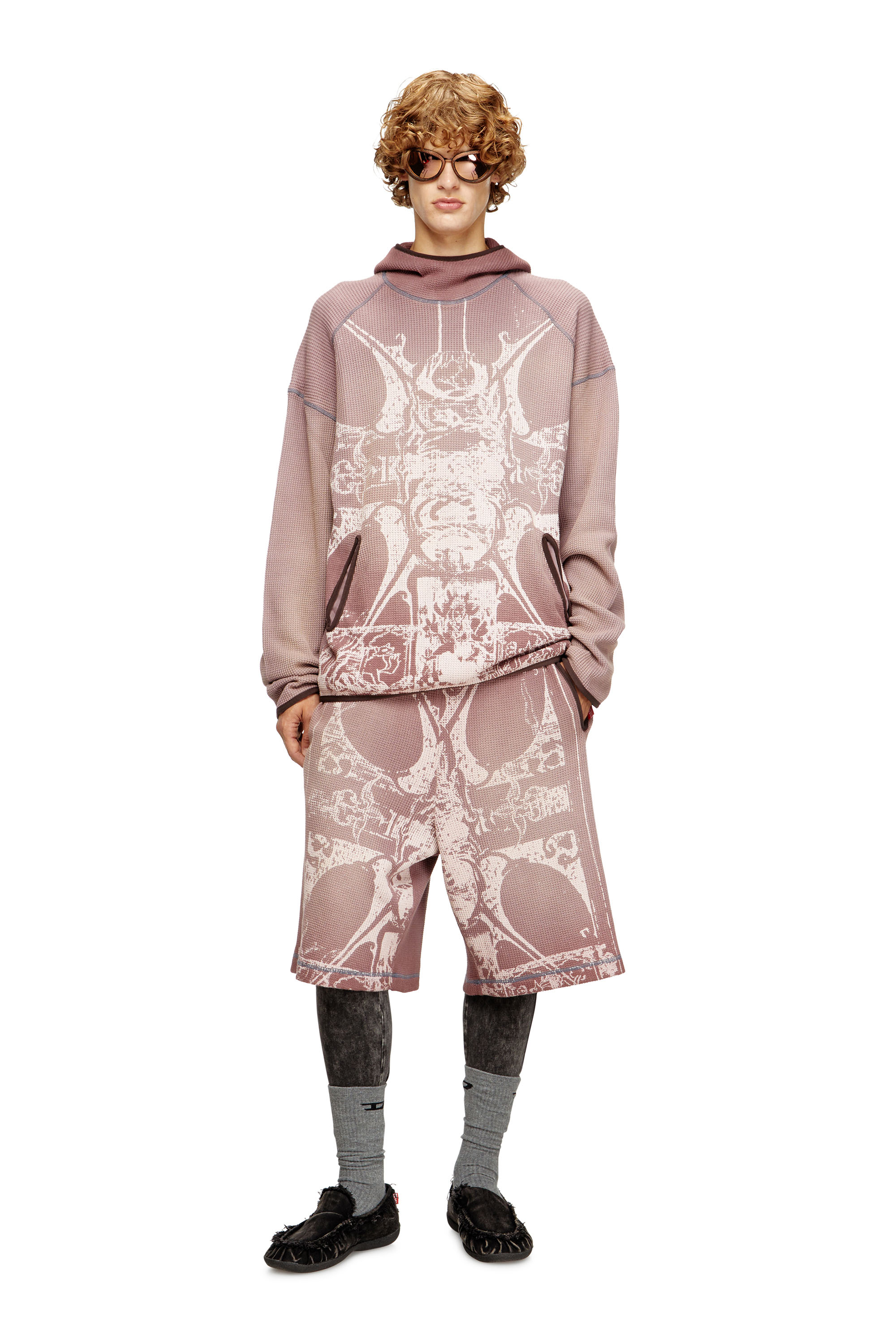 Diesel - S-WAF-HOOD-NEW, Sudadera con capucha desteñida y estampado gráfico Hombre in Morado - 1