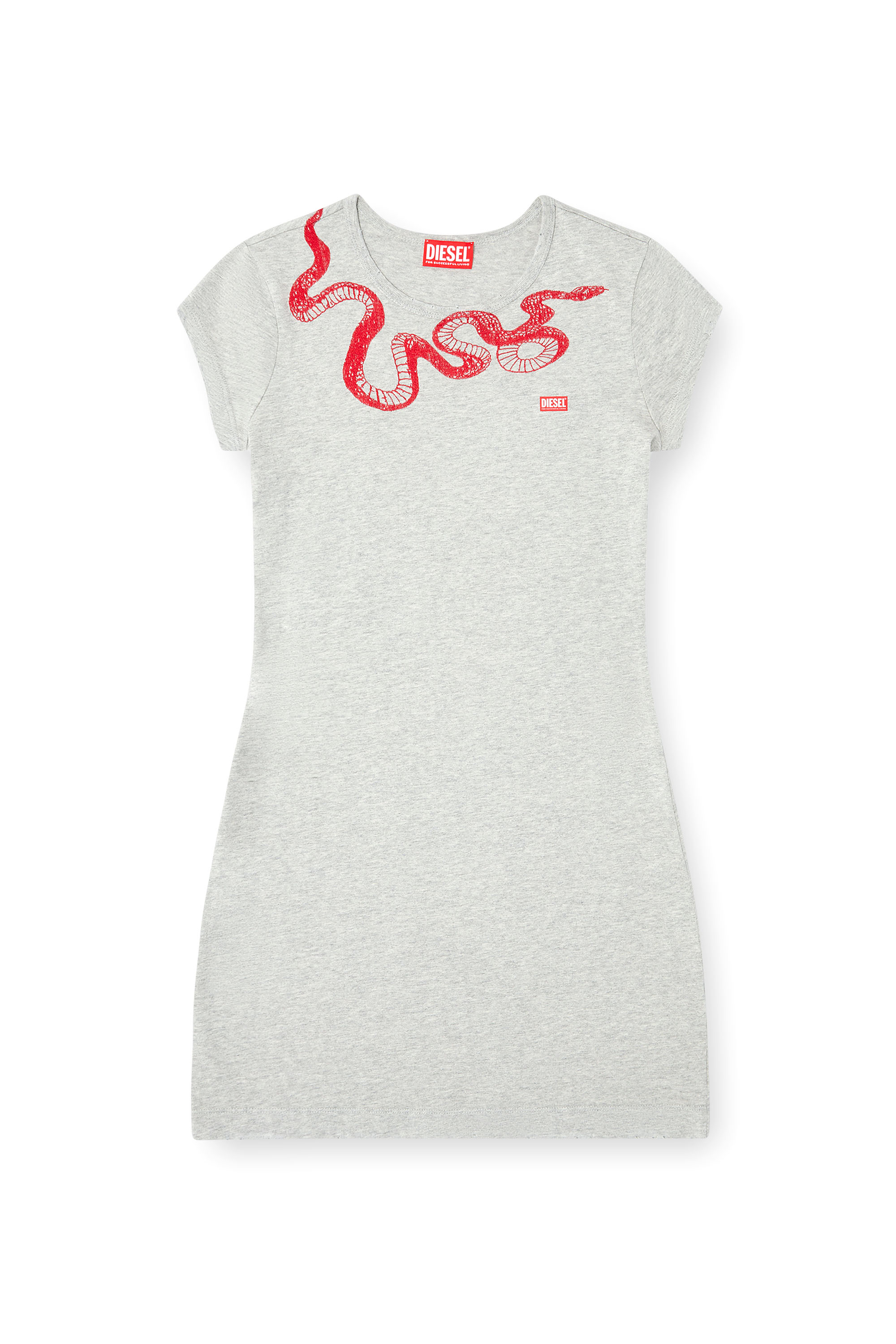 Diesel - CL-D-ANGIEL-MEL-SNAKE, Vestido camiseta corto con bordado de serpiente Mujer in Gris - 1