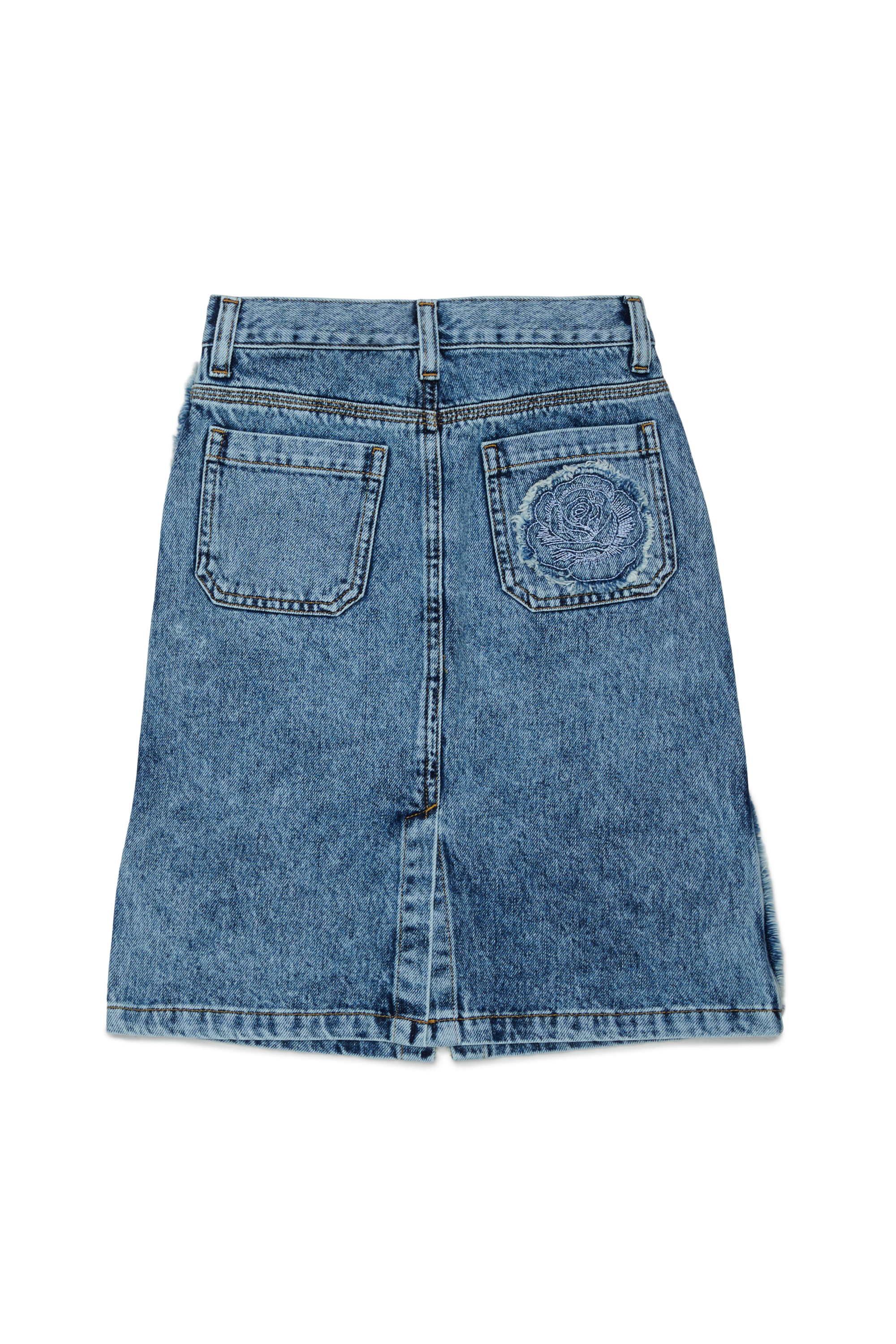 Diesel - GELKA, Falda vaquera deshilachada con parche de rosa Mujer in Azul marino - 2