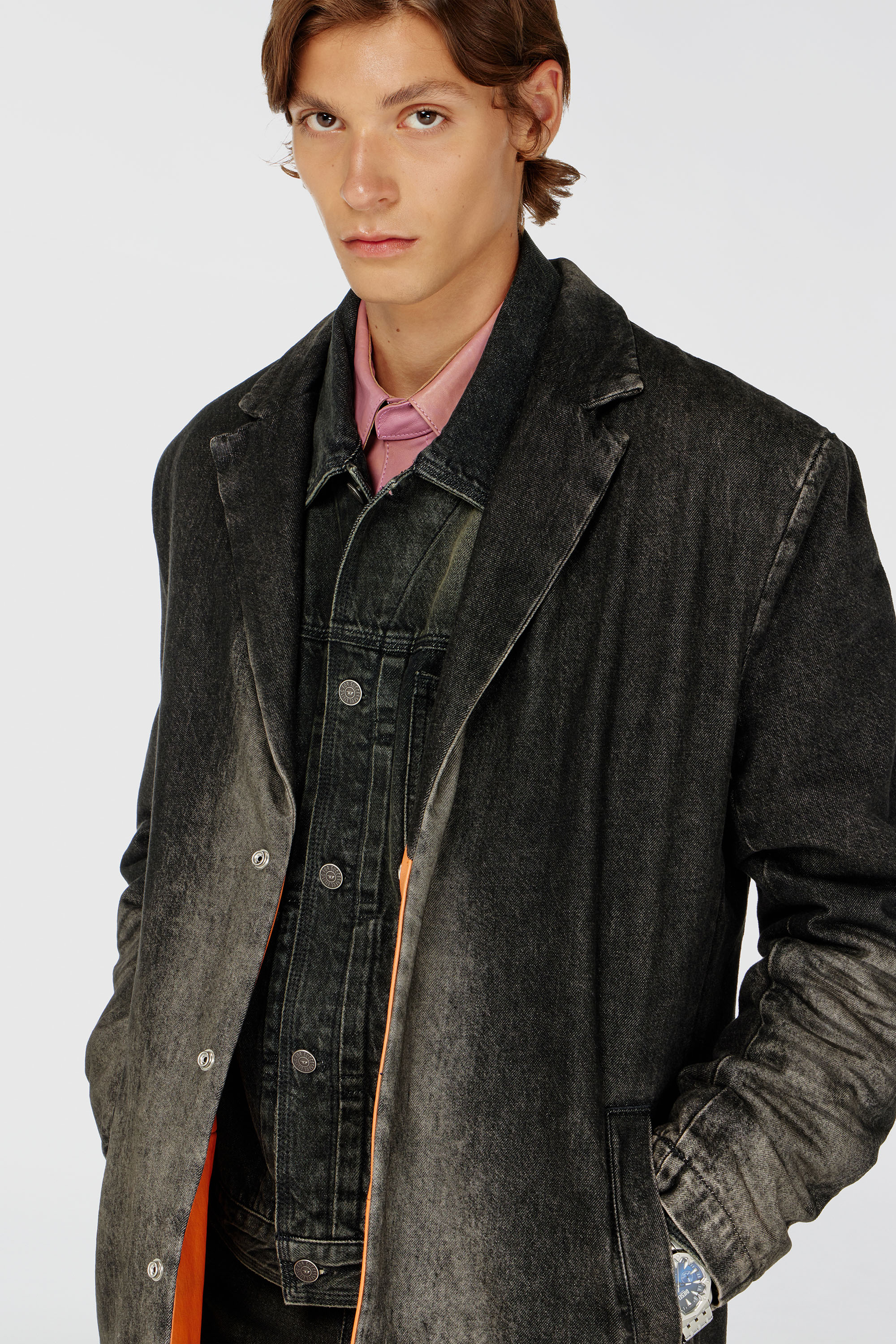 Diesel - D-IANCH-FSJ, Abrigo largo de denim con efecto desgastado Unisex in Negro - 5