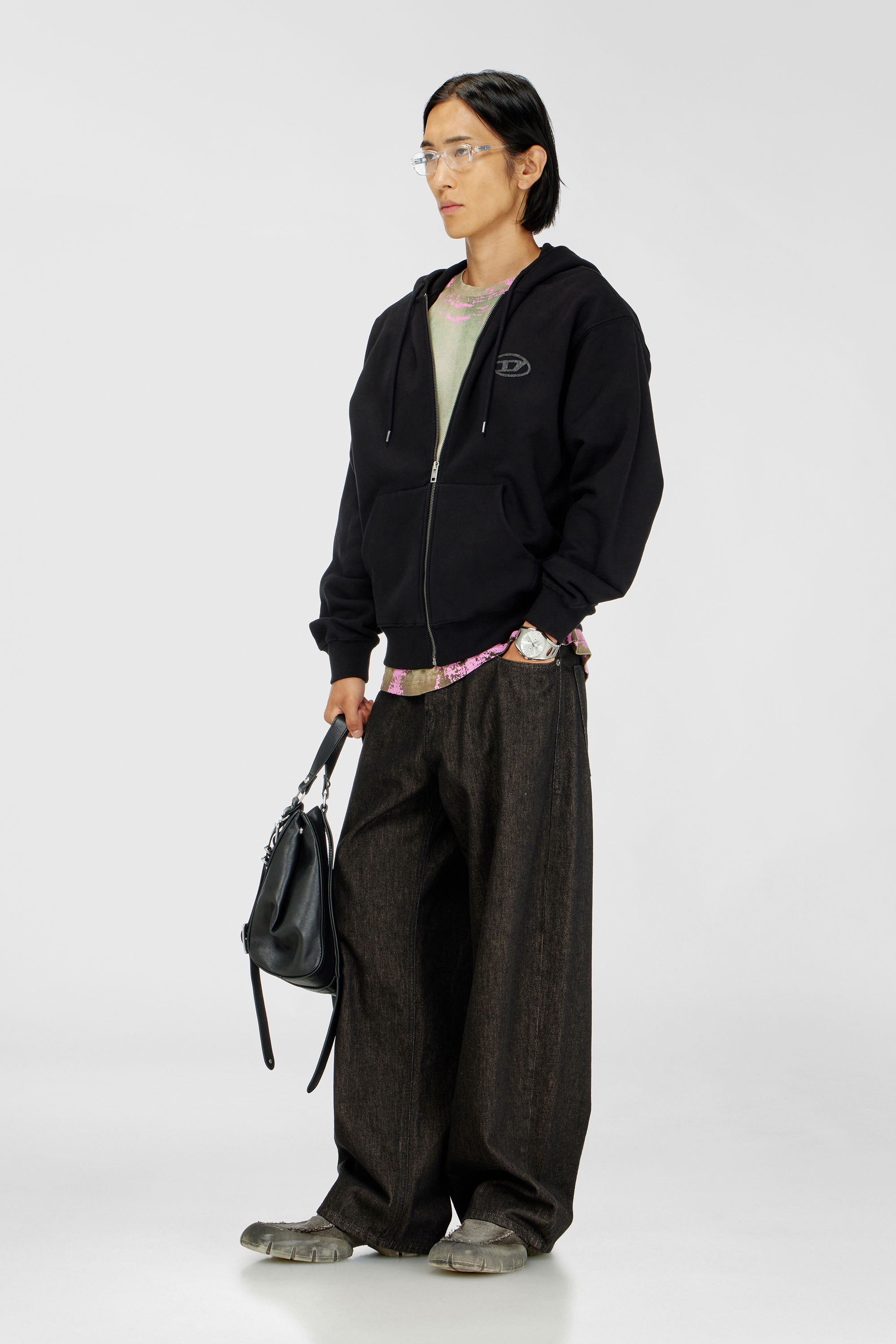 Diesel - S-LUK-HZ-T92, Sudadera con capucha de algod&oacute;n con bordado del logotipo Oval D tono sobre tono Hombre in Negro - 1