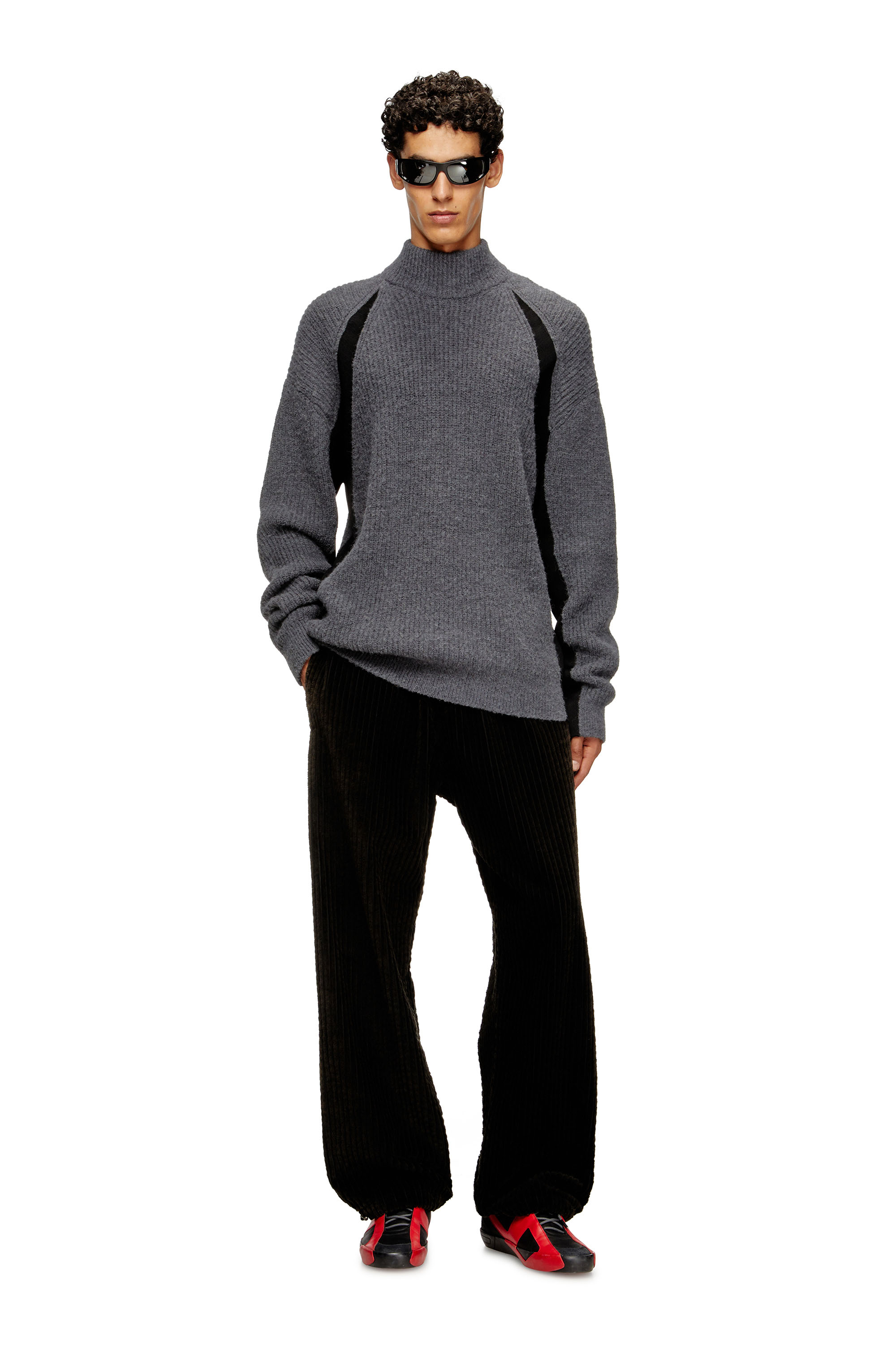 Diesel - K-LOLLO-TN, Jersey de mezcla de alpaca con inserciones de tejido contrastantes Hombre in Gris - 2