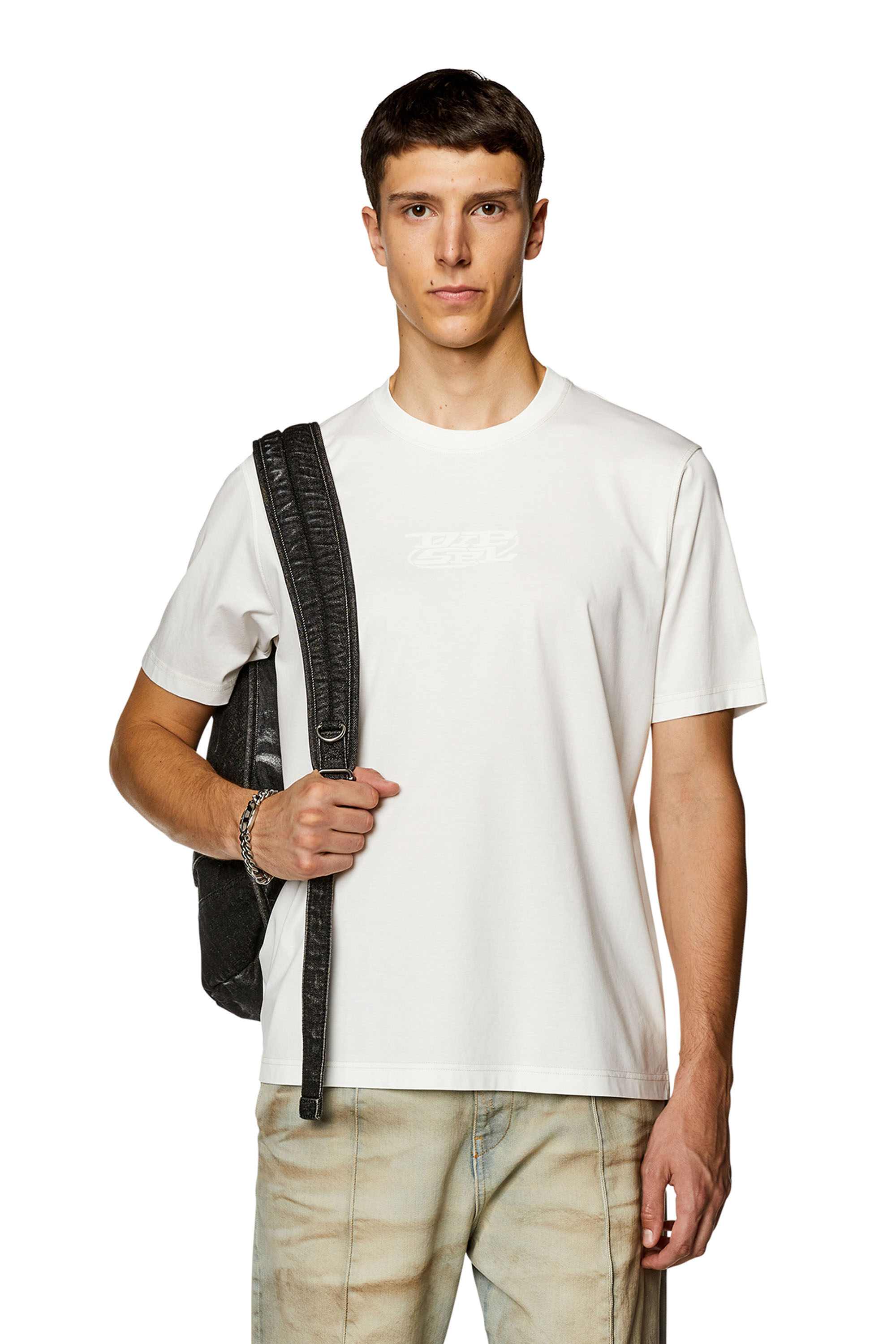 Diesel - T-MUST-SLITS-N, Hombre Camiseta de algodón mercerizado con logotipo estampado in Blanco - Image 1